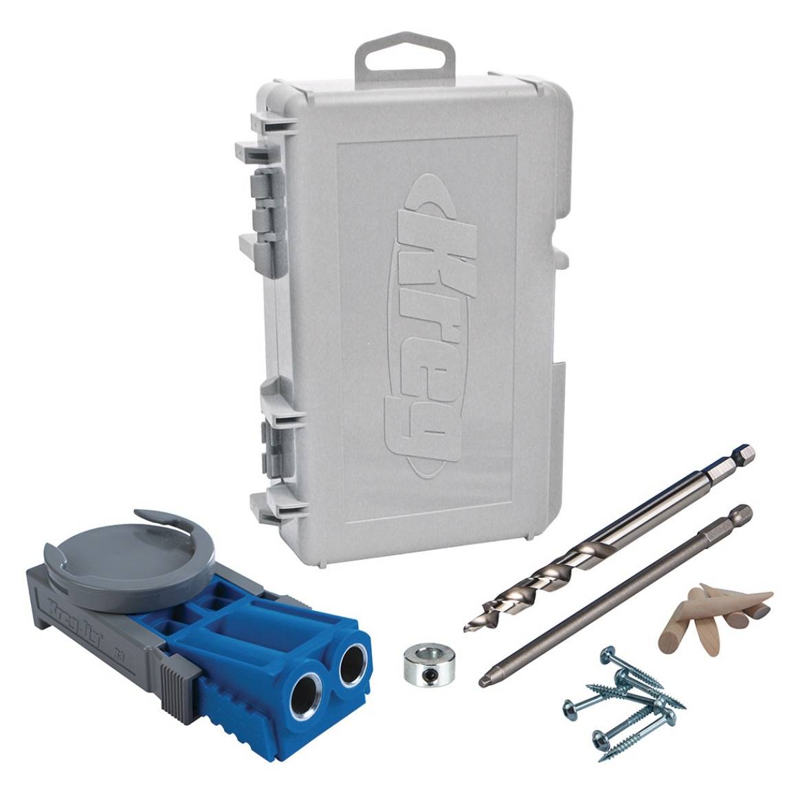 KREG Jig R3 Starter Set ( R3 ) Tischler Komplettset Verbindungssystem Holz mit Bohrschablone R3, Bohrer, Bit, Tiefenanschlag, Holzdübeln, Schrauben