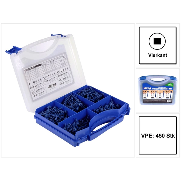 KREG SK03B Pocket-Hole Schrauben Sortiment 450 tlg. Vierkantantrieb Grobgewinde KREG SK03B Pocket-Hole Schrauben Sortiment 450 tlg. Vierkantantrieb Grobgewinde