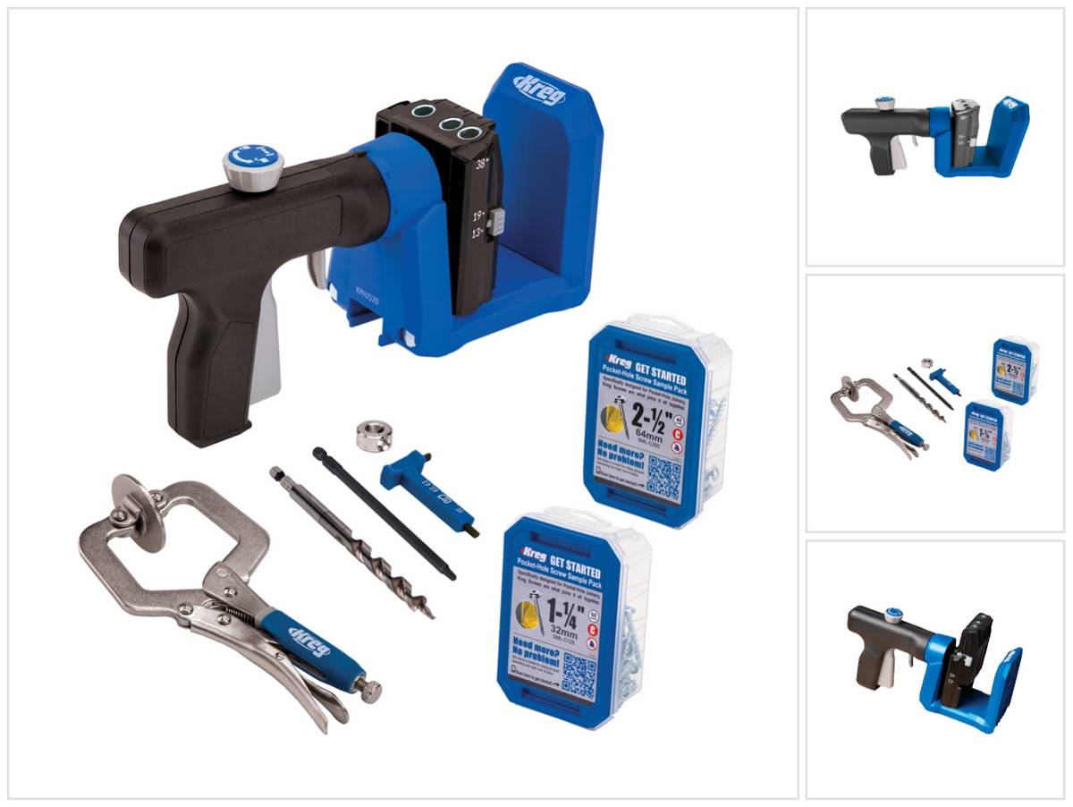 KREG Pocket Hole Jig 520 PRO Taschenloch Bohrschablone ( KPHJ520PRO ) + Stufenbohrer + Bit + Schrauben + Zwinge