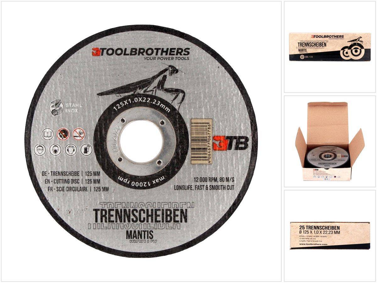 Toolbrothers MANTIS Trennscheiben- Set in Profi Qualität 25 Stück, 125 x 22,23 x 1 mm zur Bearbeitung von Metall, Stahl, Edelstahl / INOX für Winke