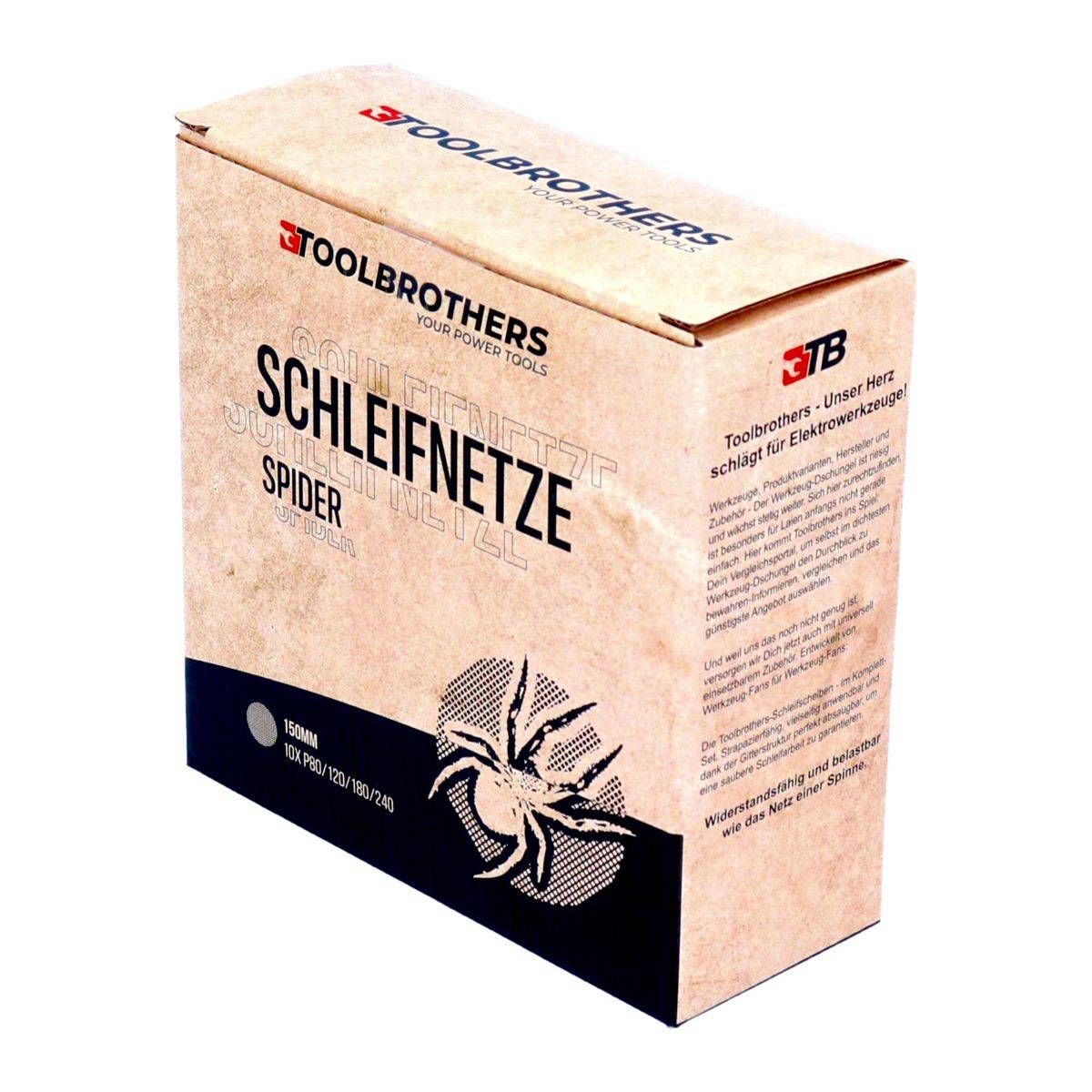 Toolbrothers SPIDER Schleifset Netz 150 mm Klett je 10x P80 / P120 / P180 / 240 für Hartholz, Weichholz, Lack, Stein, Stahl, Aluminium, Furnier