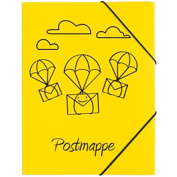 Gelber Ordner mit der Aufschrift „Postmappe