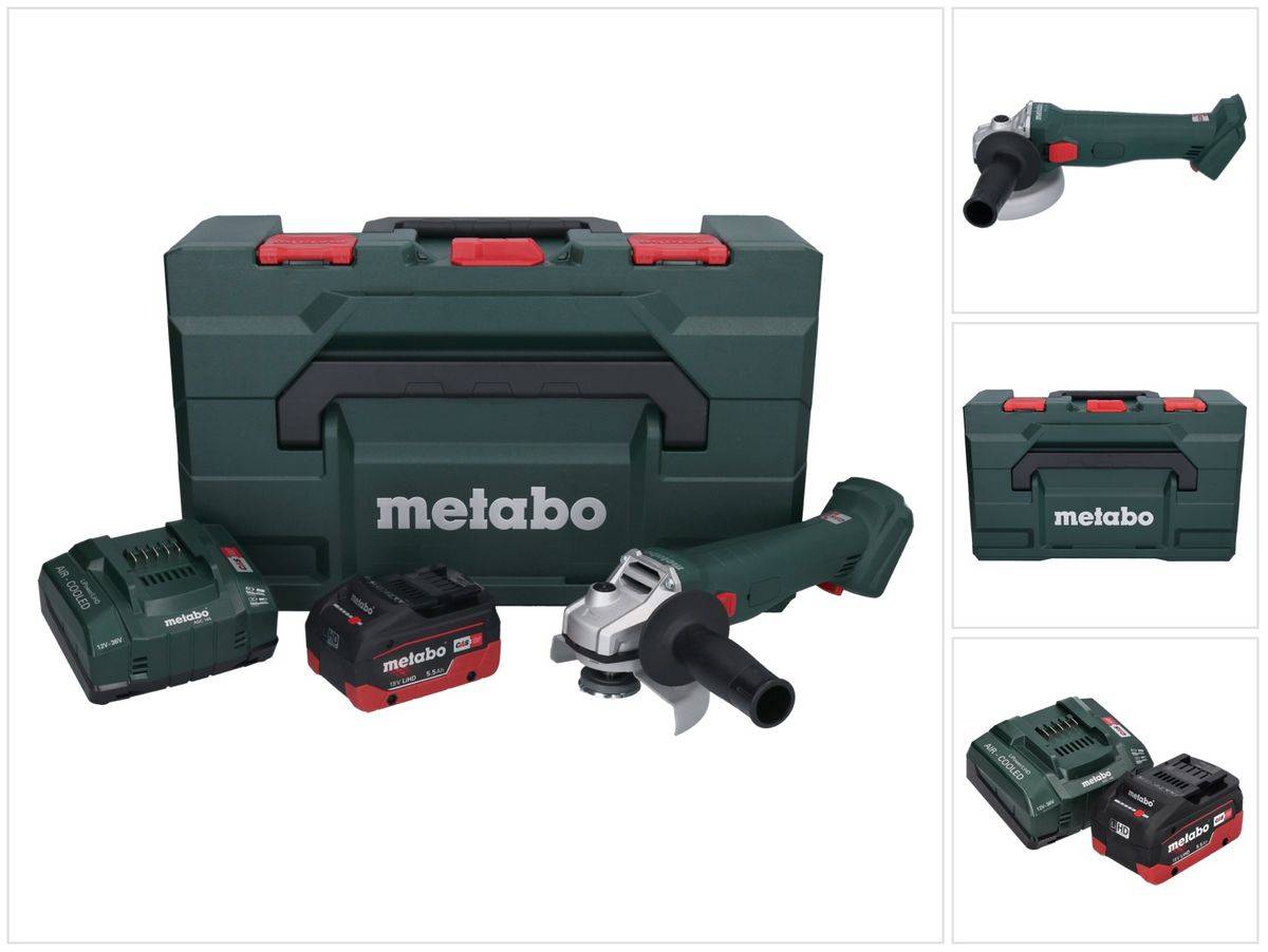 Metabo W 18 L 9-125 Akku Winkelschleifer 18 V 125 mm + 1x Akku 5,5 Ah + Ladegerät + metaBOX
