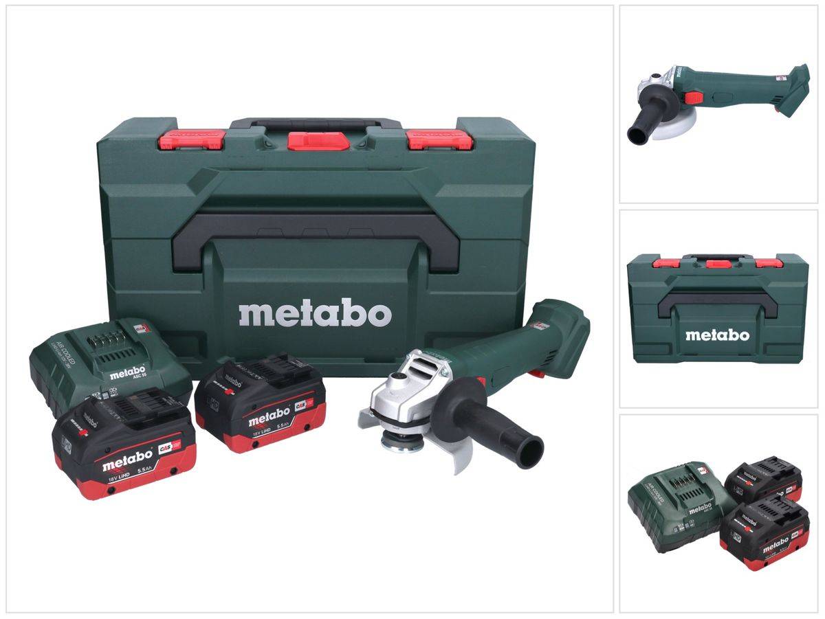 Metabo W 18 7-125 Akku Winkelschleifer 18 V 125 mm + 2x Akku 5,5 Ah + Ladegerät + metaBOX