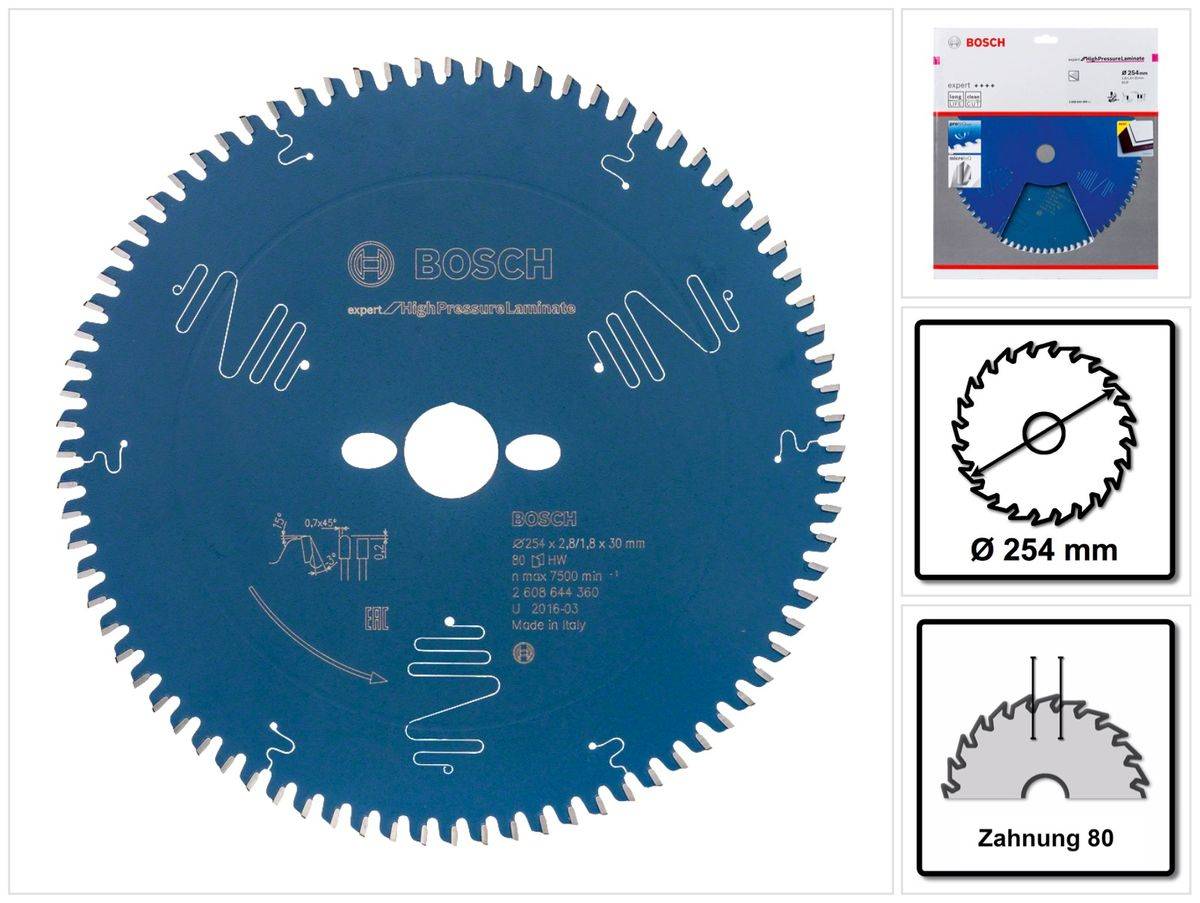 Bosch Expert for High Pressure Laminate Kreissägeblatt ( 2608644360 ) 254 x 30 x 2,8 mm 80 Zähne