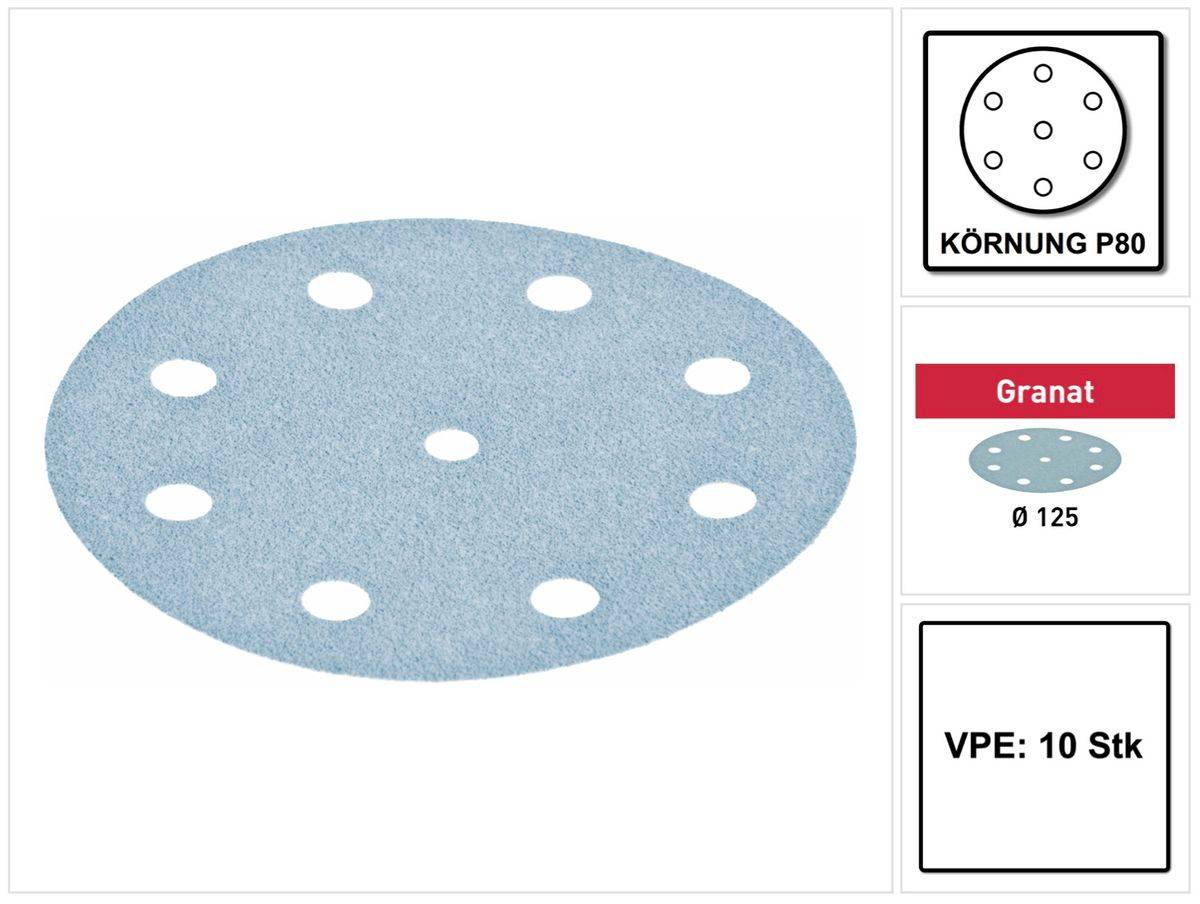 Festool Granat STF D125/8 P80 GR/10 Schleifscheibe 125 mm P80 10 Stk. ( 497147 ) für RO 125, ES 125, ETS 125, ETSC 125, ETS EC 125, LEX 125