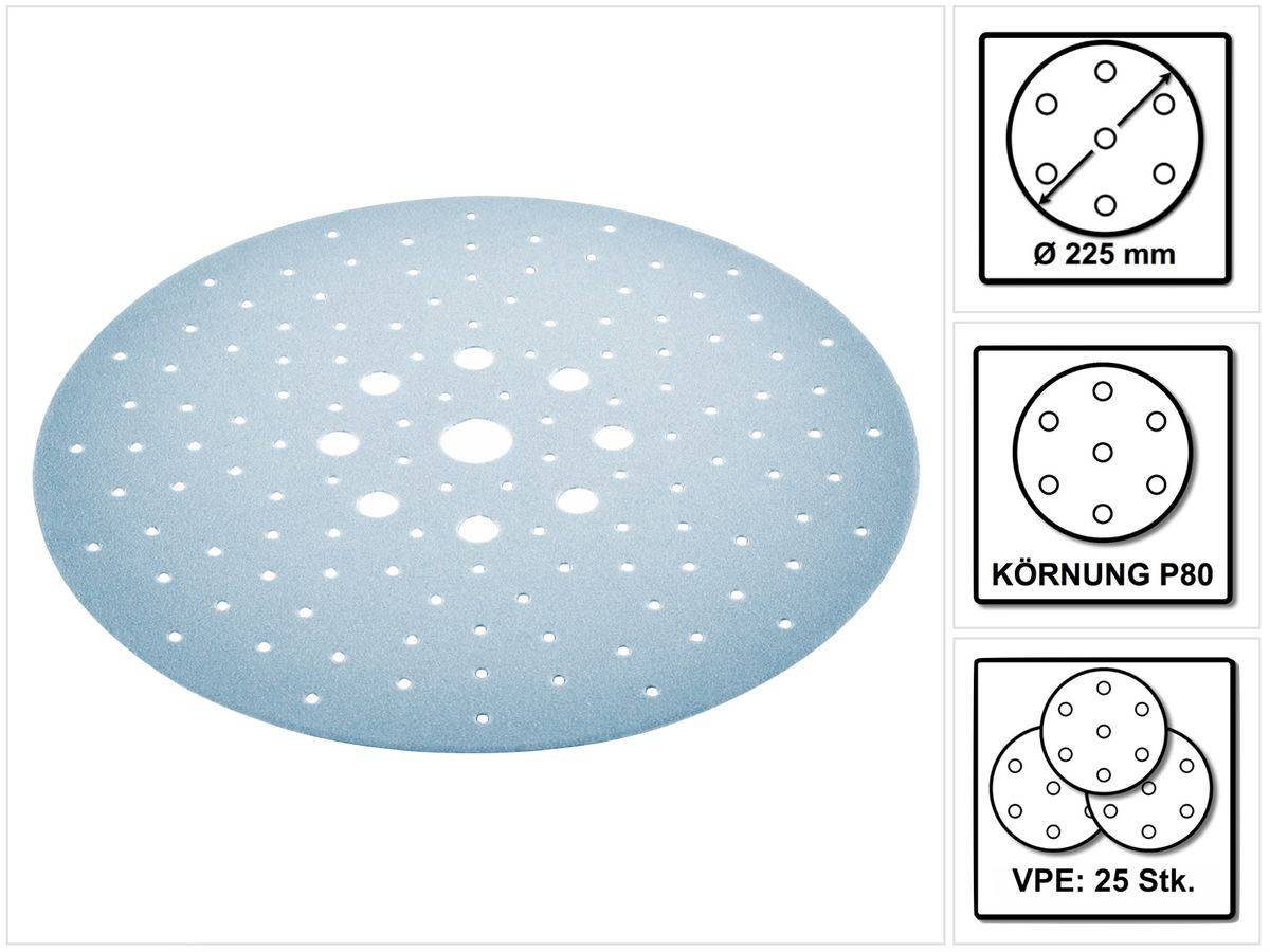 Festool STF D225/128 P80 GR/25 Schleifscheibe P80 225 mm 25 Stk. ( 205655 ) für Langhalsschleifer PLANEX LHS 2 225 EQ(I), PLANEX 225 EQ, PLANEX