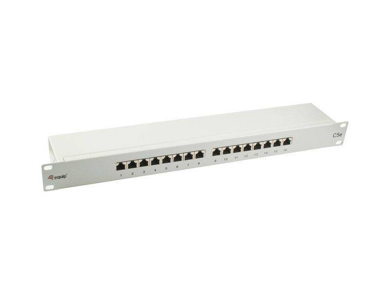 Equip 327316 16-Port Cat.5e Geschirmtes Patch Panel - Hellgrau - 10/100/1000Base-T(X) - Schnelles Ethernet - Gigabit Ethernet - RJ-45 - Gold