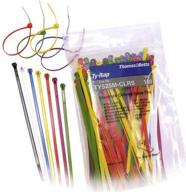 ABB Ty-Rap® Kabelbinder, Stahlnasenverschluss (L x B) 186 mm x 4.8 mm TY525M-CLRS Farbe: Multi-Color 100 St