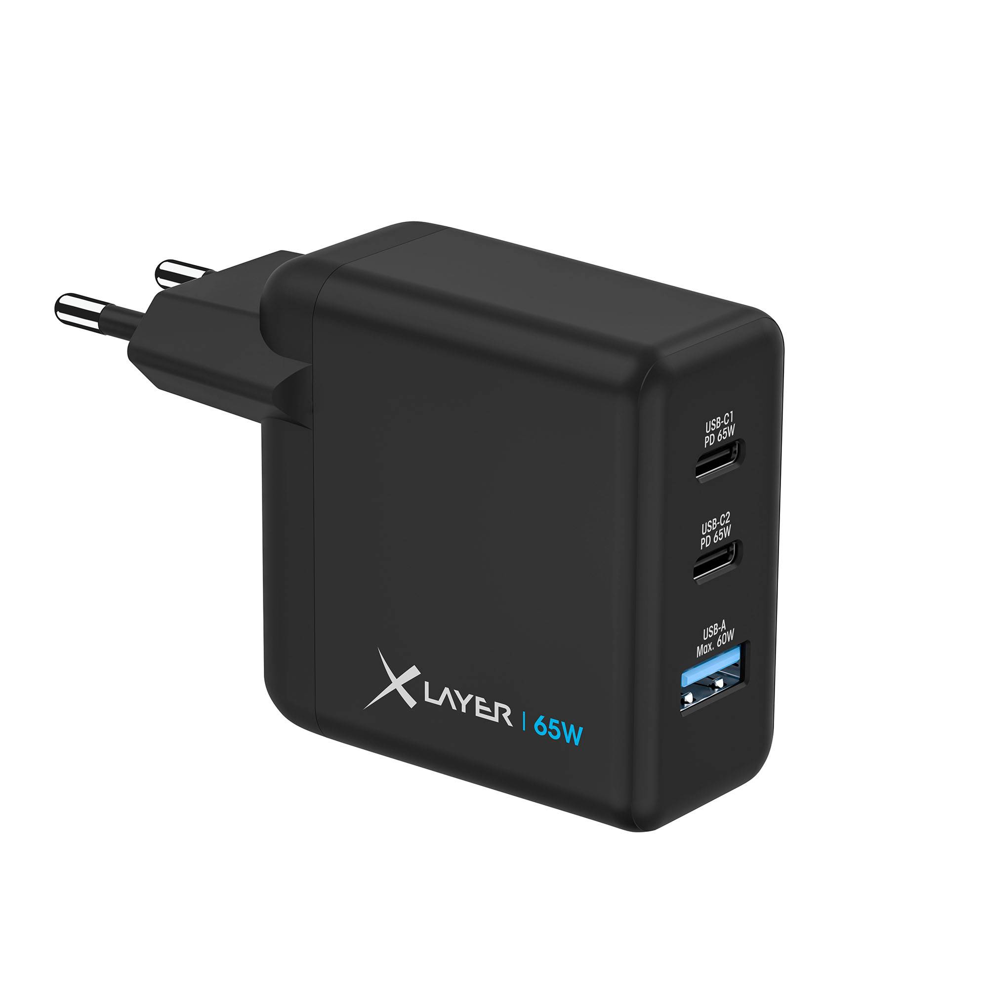 XLayer Powercharger 65W mit 2x USB Typ C & 1x USB Typ A Black
