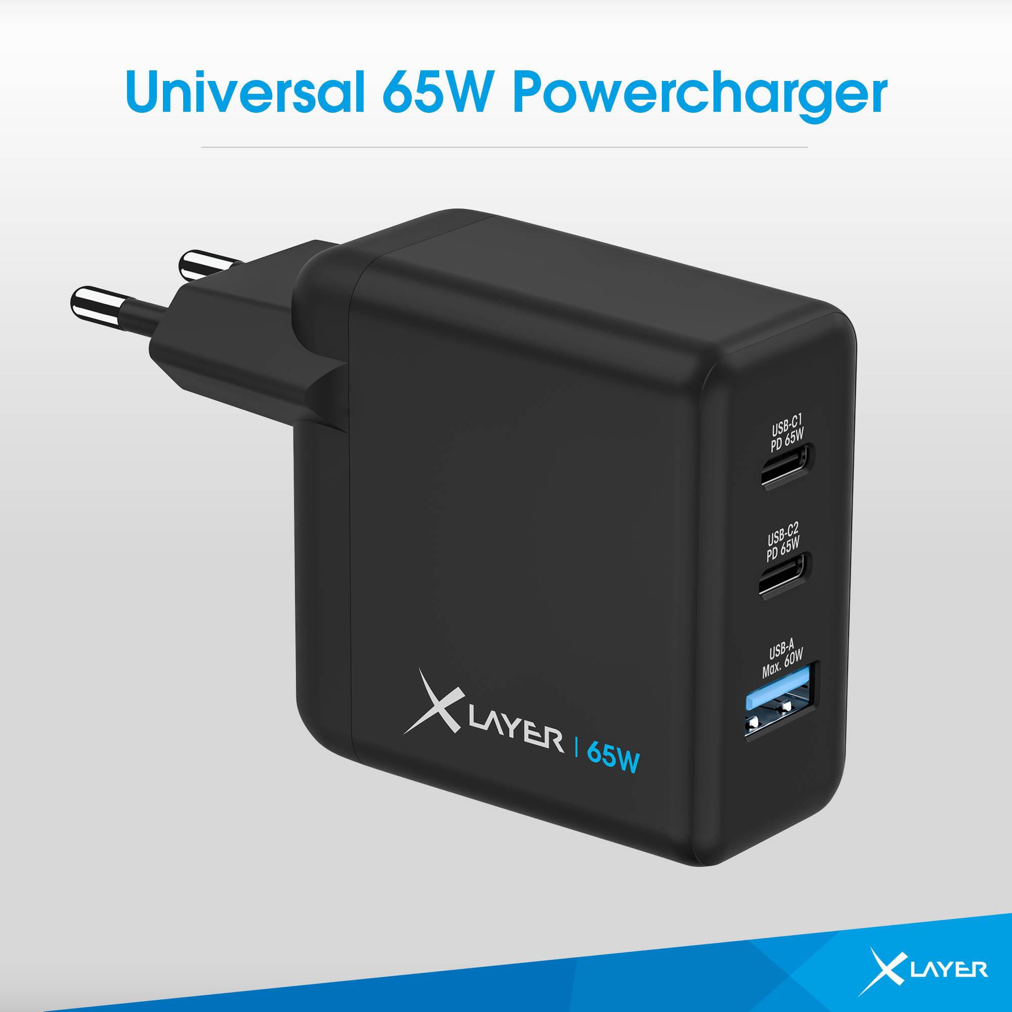 XLayer Powercharger 65W mit 2x USB Typ C & 1x USB Typ A Black
