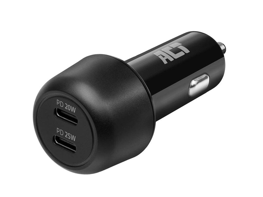 USB-Autoladegerät, 2 x USB-C, Power Delivery Funktion, 45W, 3A, schwarz
