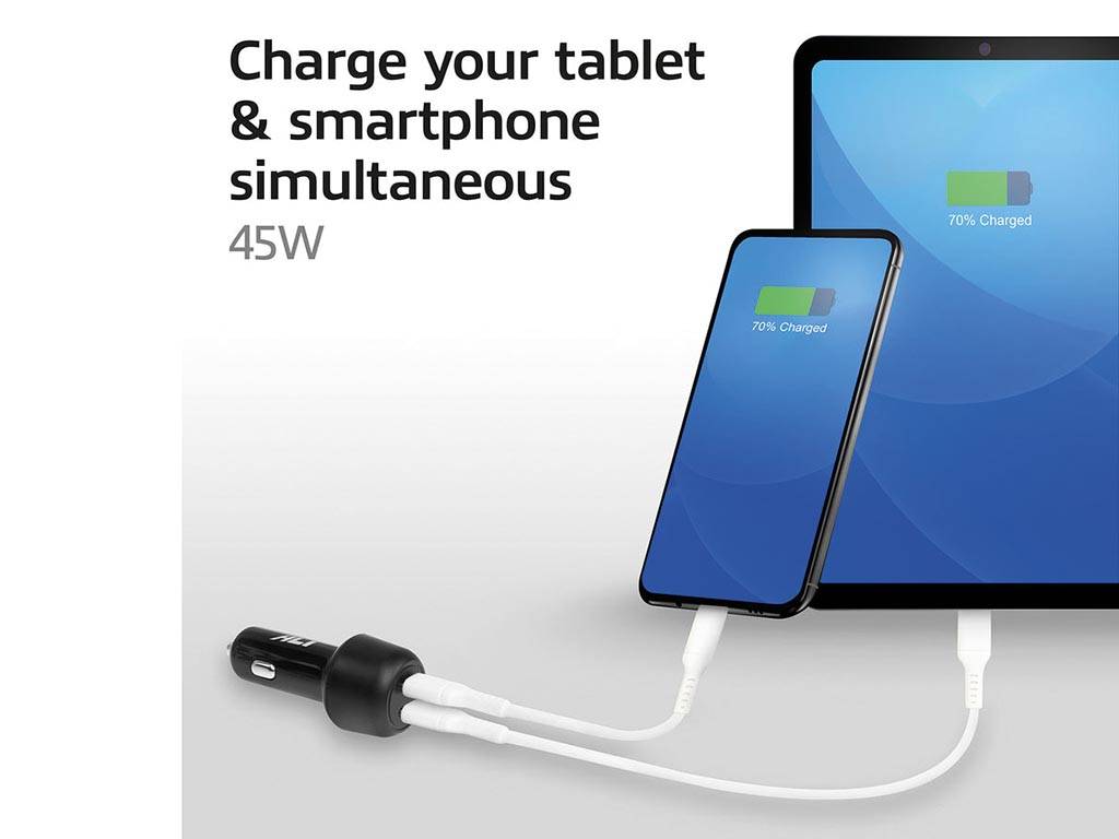 USB-Autoladegerät, 2 x USB-C, Power Delivery Funktion, 45W, 3A, schwarz