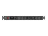 Lanberg PDU-02I1908I-0200-C20-BK, 1U, Einphasig, Aluminium, Schwarz, 10 AC-Ausgänge, C20-Koppler
