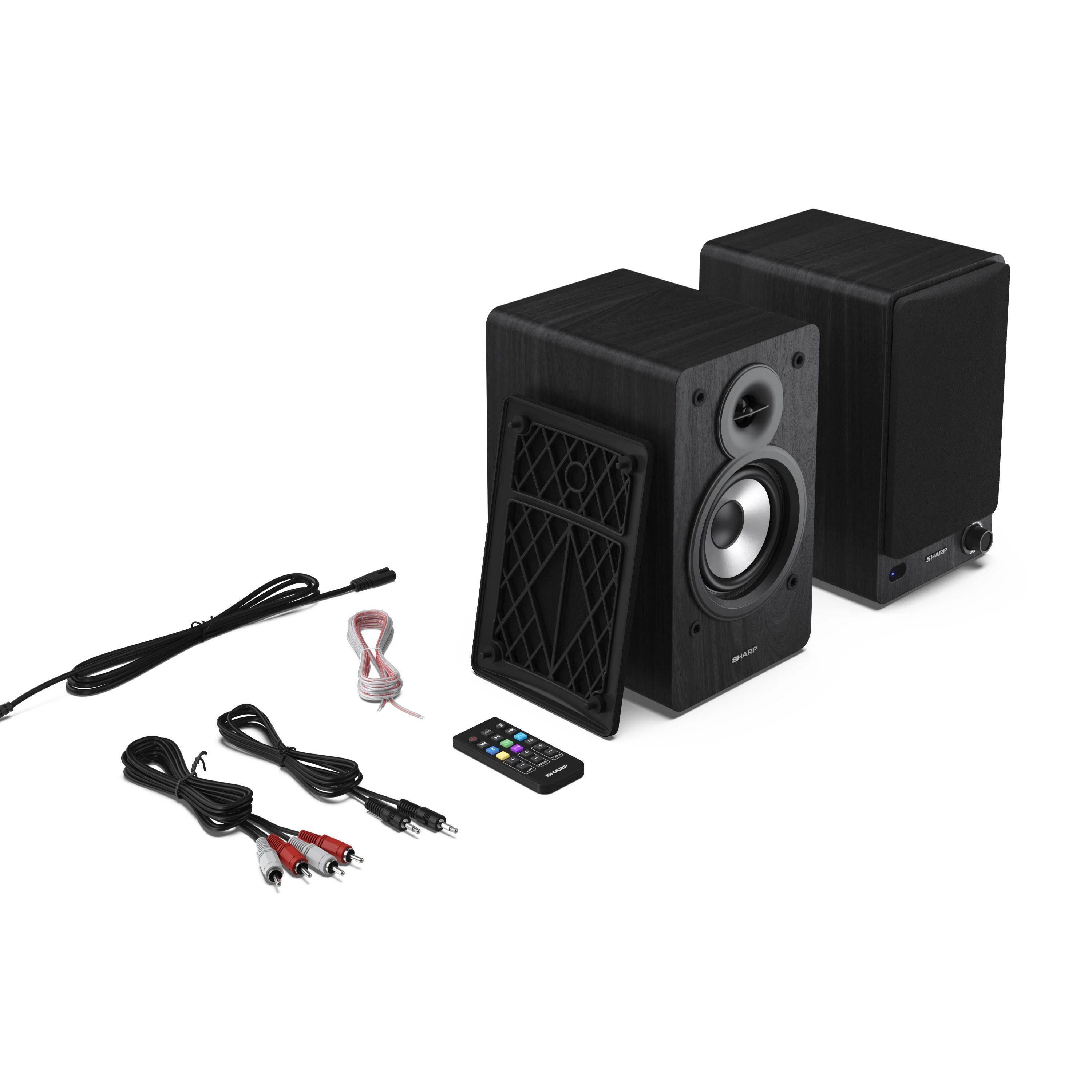 SHARP CP-SS30(BK) – Regallautsprecher (60W RMS, 2-Wege-Aktivboxen) mit Bluetooth 5.0 – USB, AUX- & optischer Eingang