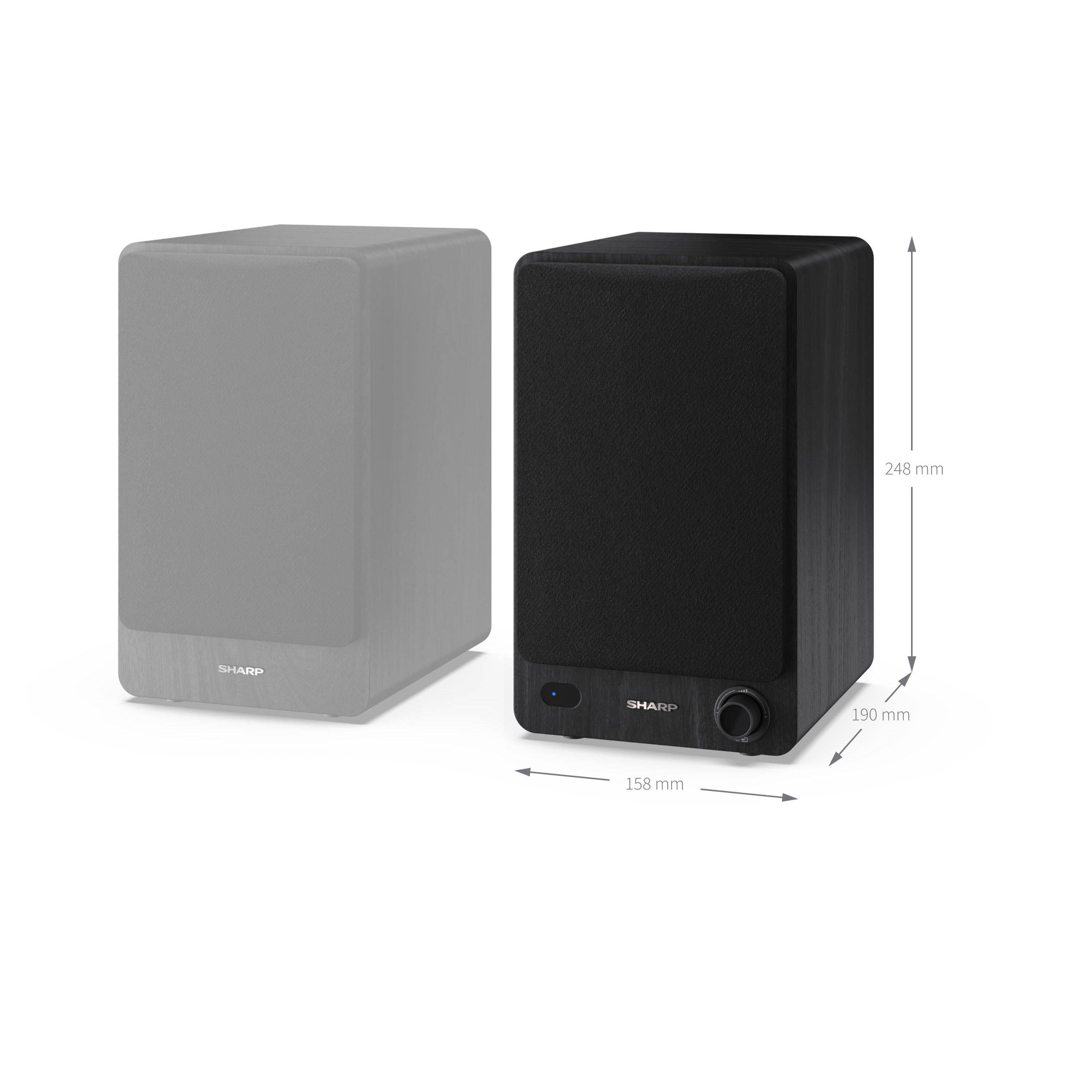 SHARP CP-SS30(BK) – Regallautsprecher (60W RMS, 2-Wege-Aktivboxen) mit Bluetooth 5.0 – USB, AUX- & optischer Eingang