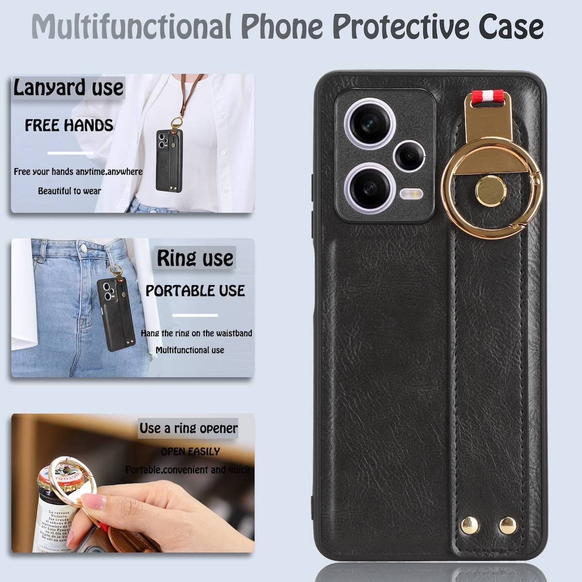 Für Xiaomi Redmi Note 12 Pro 5G Handy Hülle mit Armband / Ringhalter