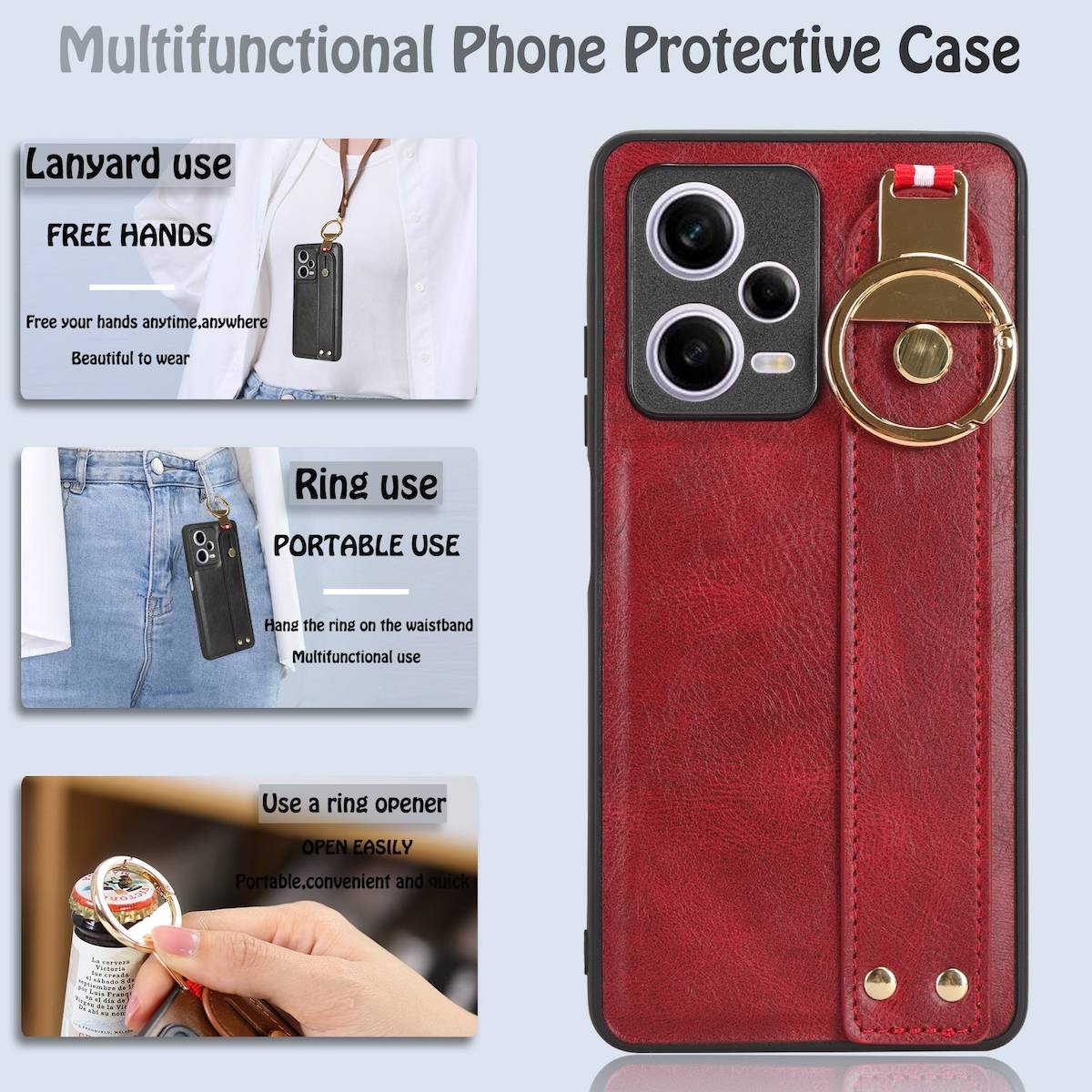 Für Xiaomi Redmi Note 12 Pro 5G Handy Hülle mit Armband / Ringhalter