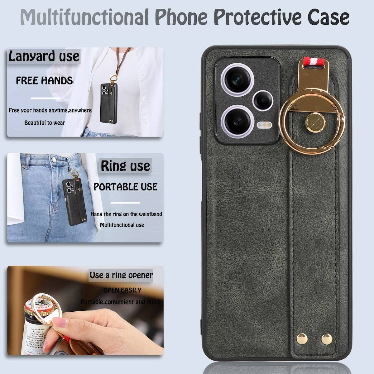 Für Xiaomi Redmi Note 12 Pro 5G Handy Hülle mit Armband / Ringhalter