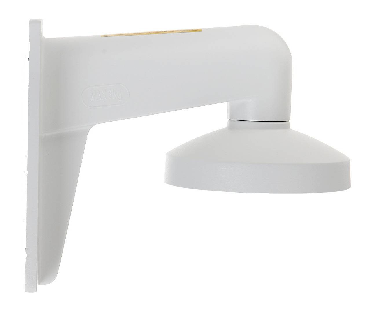 Weißer wandmontierter Halter mit kreisförmiger Basis, verwendet zur Unterstützung von Geräten wie Kameras oder Sensoren, auf weißem Hintergrund.