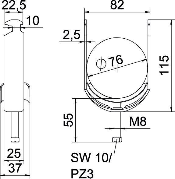 10 Stk. OBO Bettermann Bügelschelle BS-H1-M-76 A2