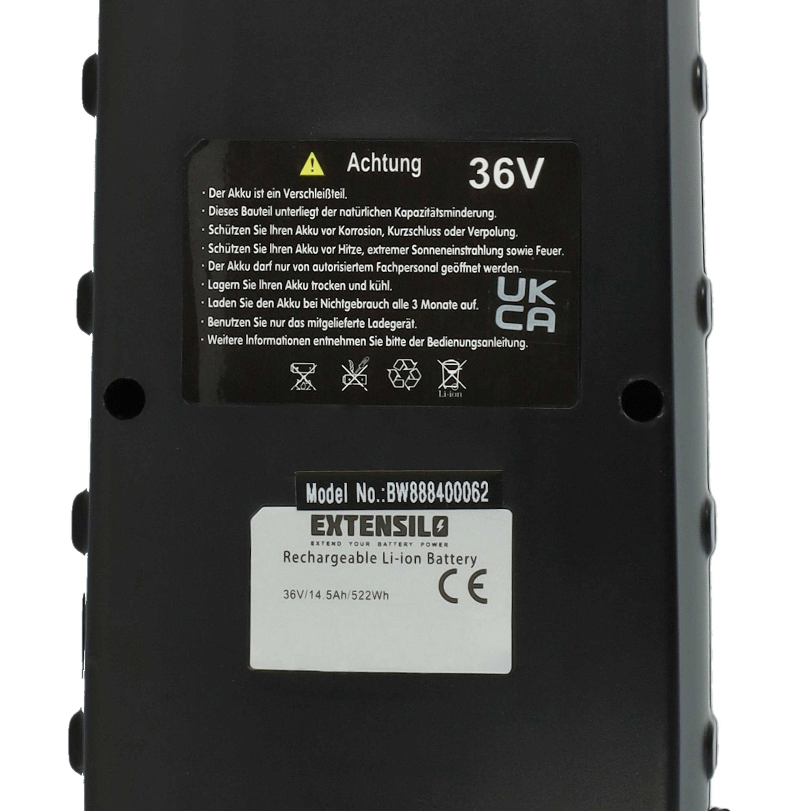 EXTENSILO Akku kompatibel mit Haibike Sduro FullSeven (LT) 4.0, FullSeven (LT) 10.0 E-Bike (14,5 Ah, 36 V, Li-Ion) - Schwarz