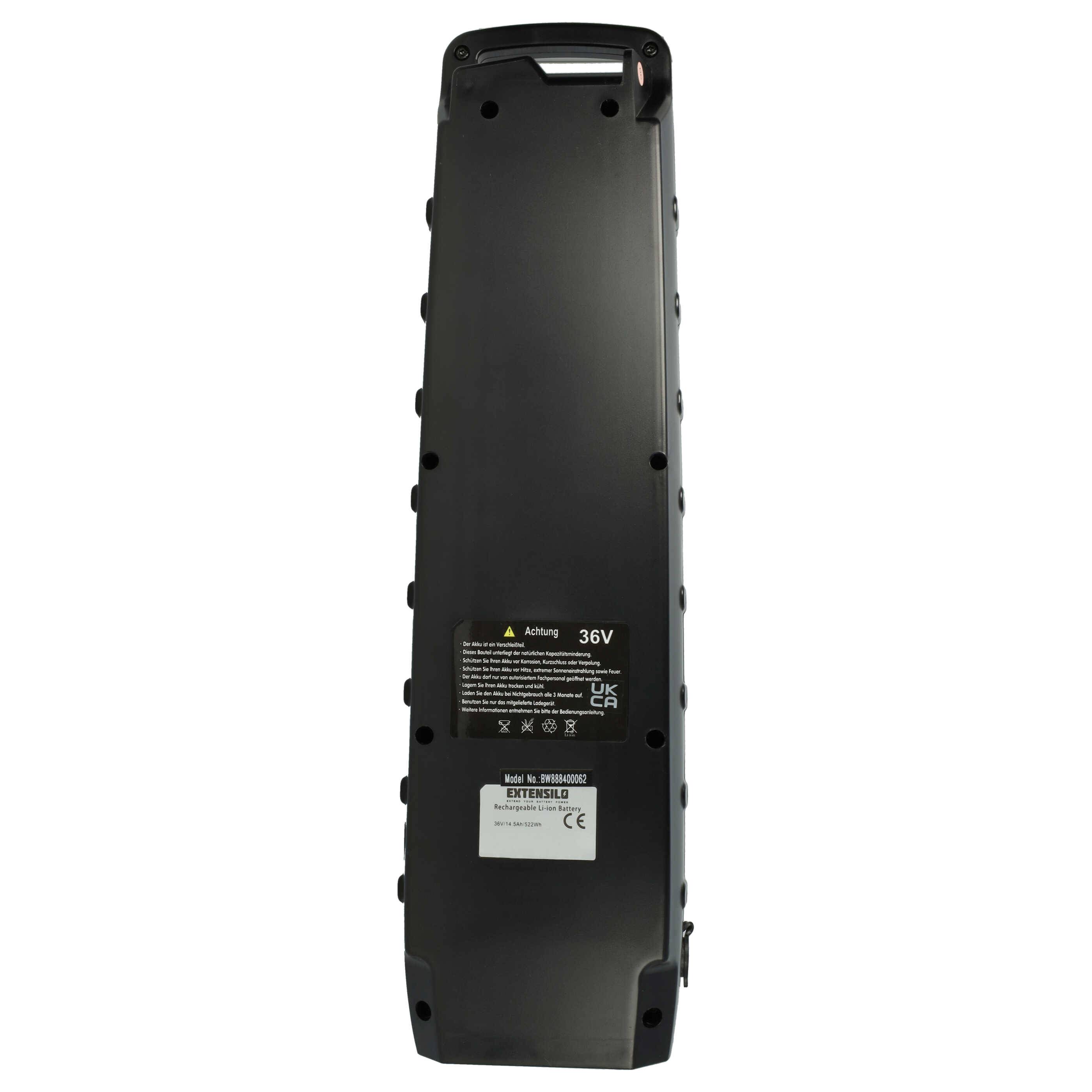 EXTENSILO Akku kompatibel mit Yamaha PW-ST, PW-TE, PW-X, PW-X2, PW-SE E-Bike Elektrofahrrad (14,5 Ah, 36 V, Li-Ion) - Schwarz