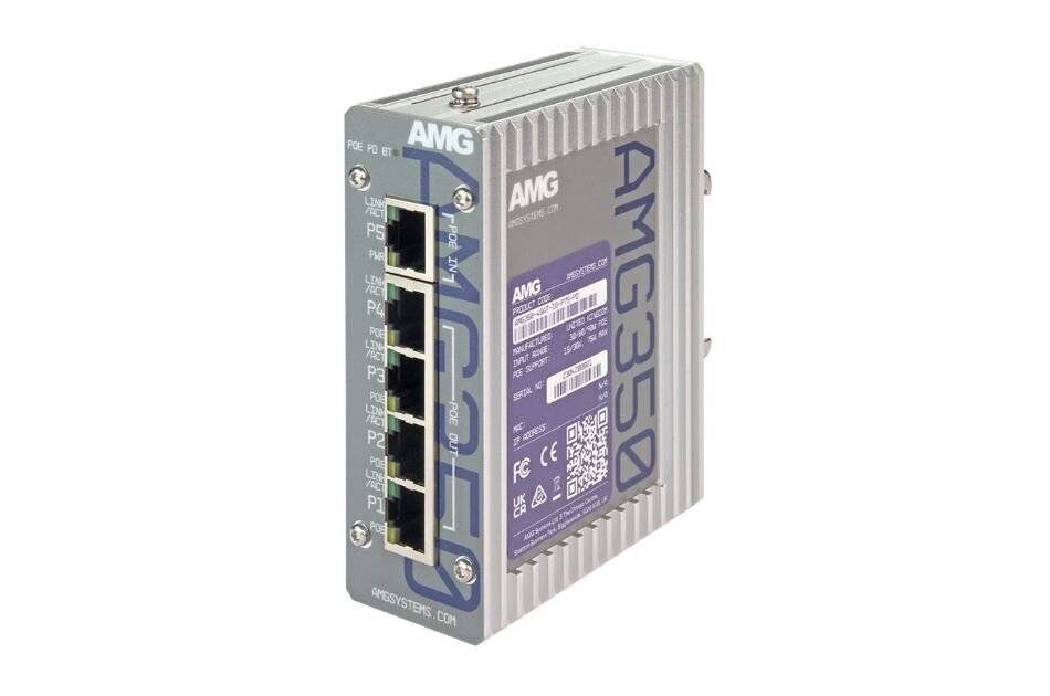 AMG Systems AMG350-4GAT-1G-P75-PD, Industrieller 5 Port Unmanaged Switch, 5 x 10/100/1000 RJ45, 15/30W PoE (75W Max)