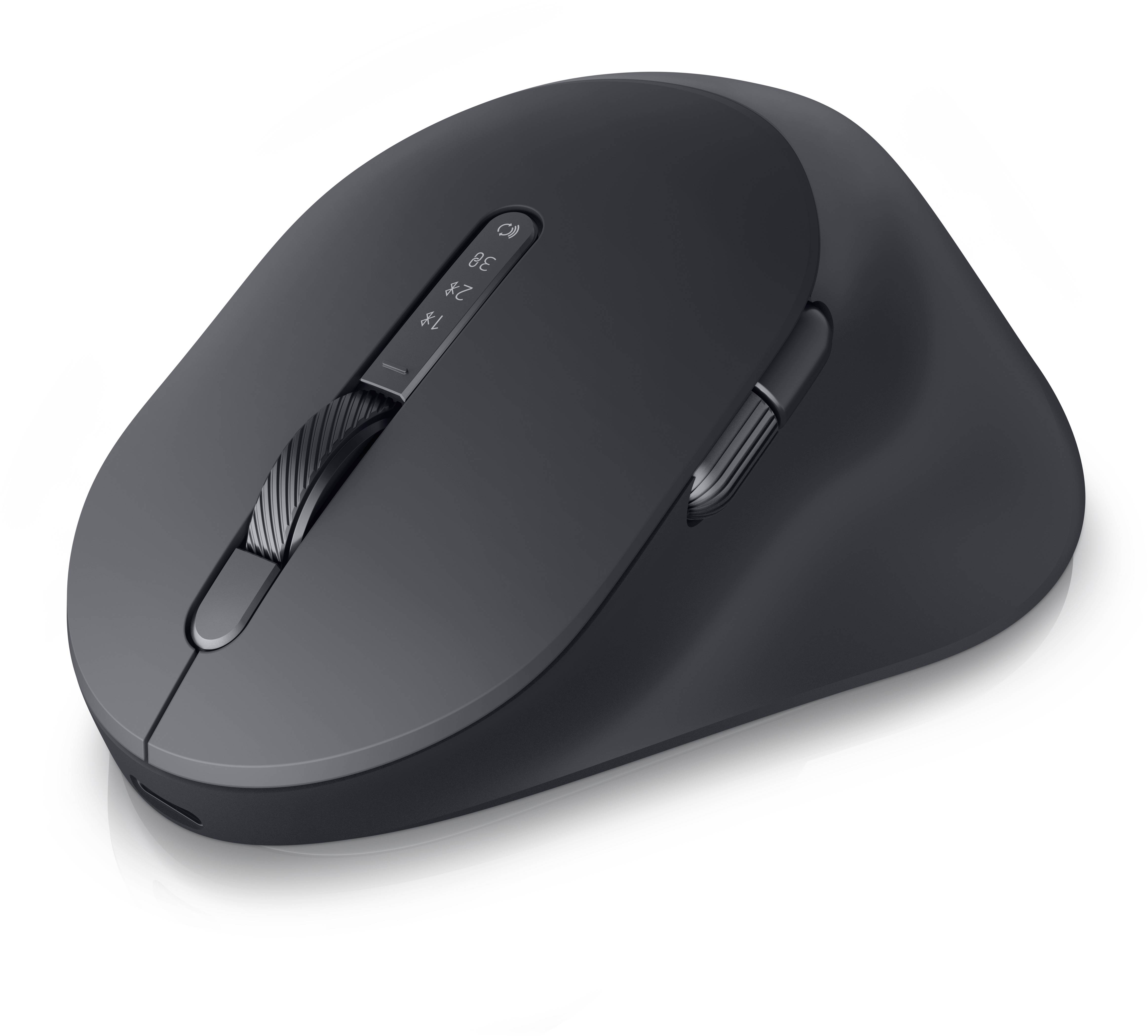Schwarze kabellose ergonomische Computermaus mit Scrollrad und Seitentasten