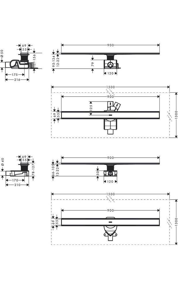hansgrohe HG Duschrinne RainDrain Allround Komplettset 900mm