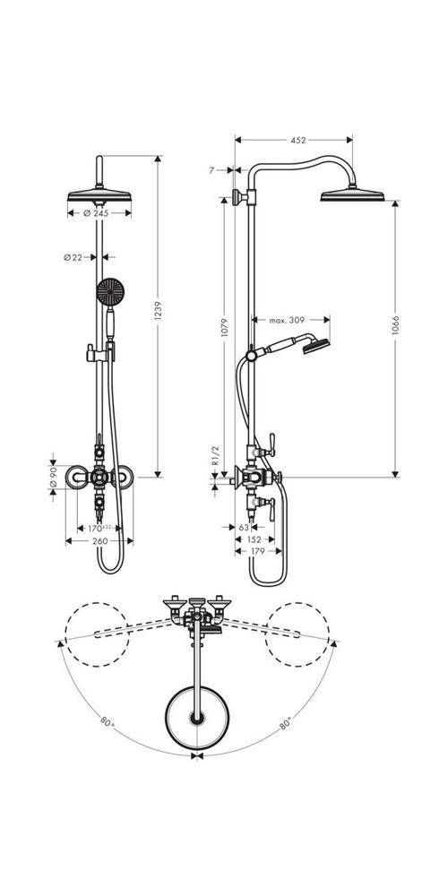 hansgrohe Showerpipe AXOR MONTREUX DN 15 m Therm. u 1jet Kopfbr pol.