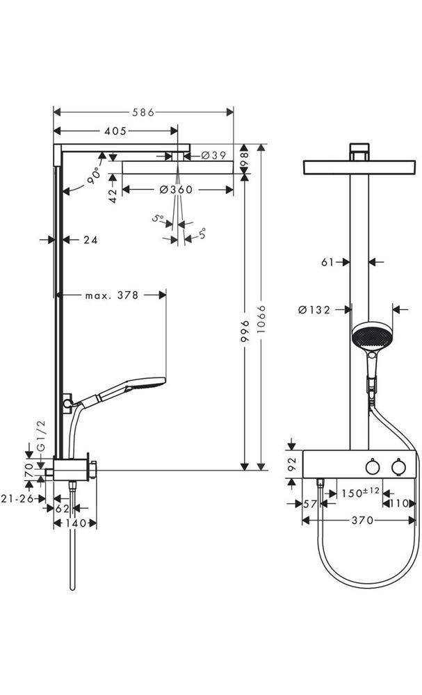 hansgrohe HG Showerpipe Rainfinity 350 mit Kopfbrause 360 mattschwarz
