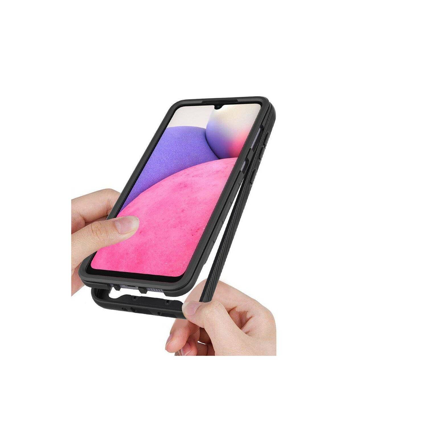 360° Clip Slim Kunststoff Case mit Schutzglas aus Plastik kompatibel mit Samsung Galaxy A14 4G / 5G