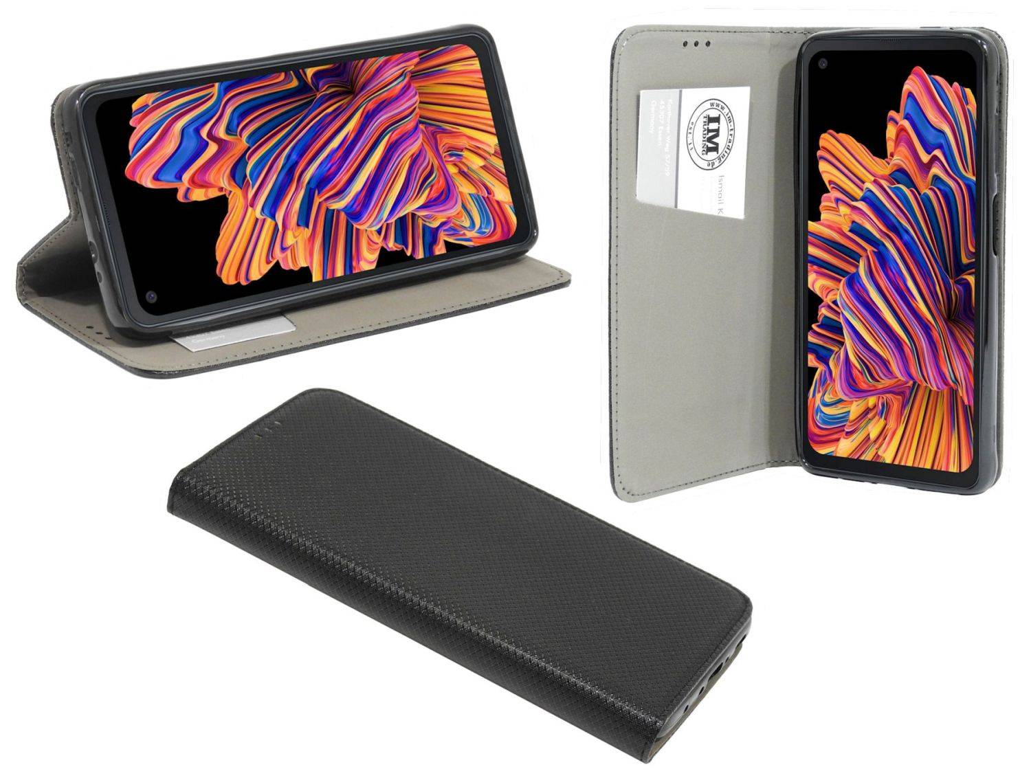 Buch Tasche "Smart" kompatibel mit Samsung Galaxy Xcover 6 Pro Handy Hülle mit Standfunktion, Kartenfach Schwarz