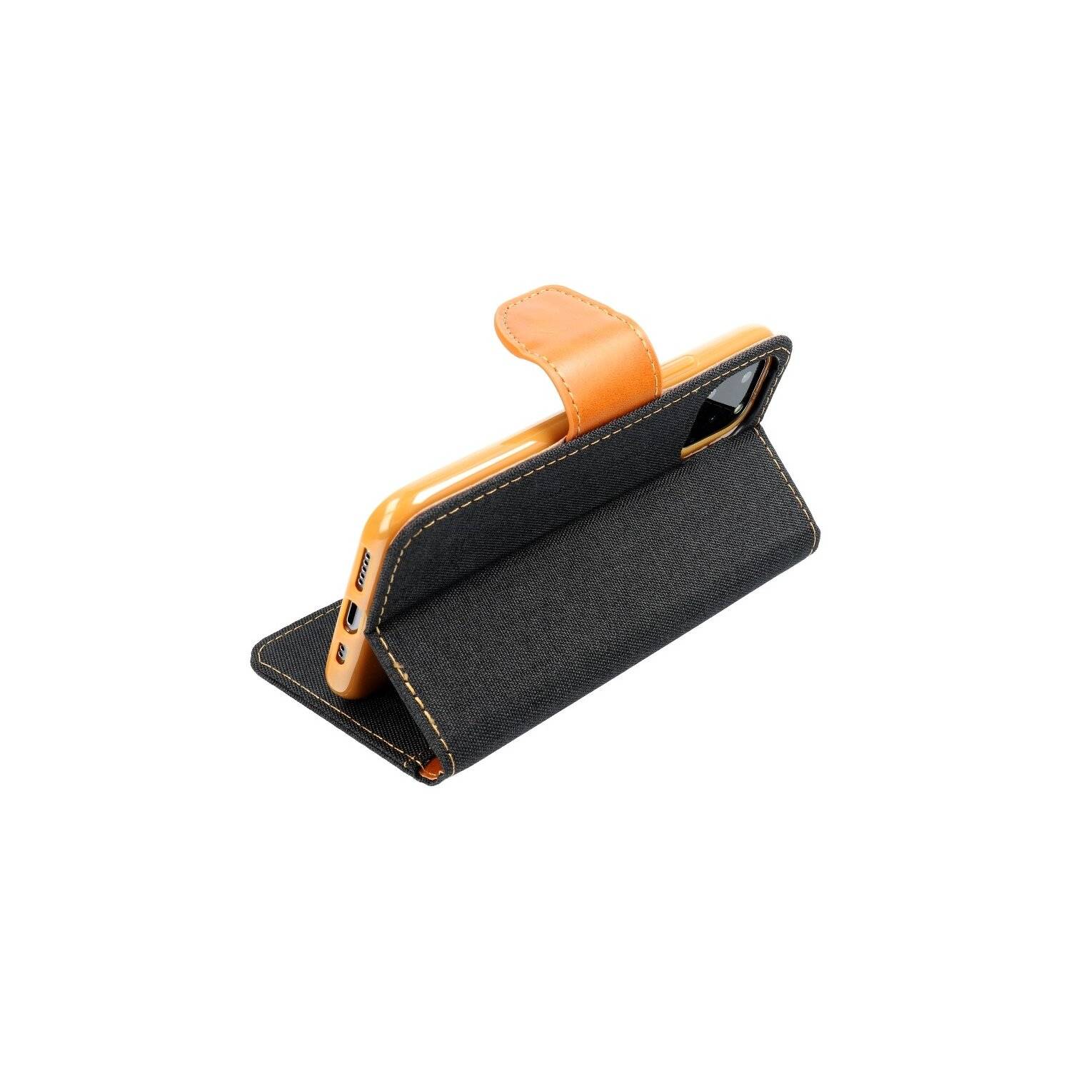 Elegante Handy Hülle CANVAS Buchholster kompatibel mit Xiaomi Redmi Note 13 4G Schwarz