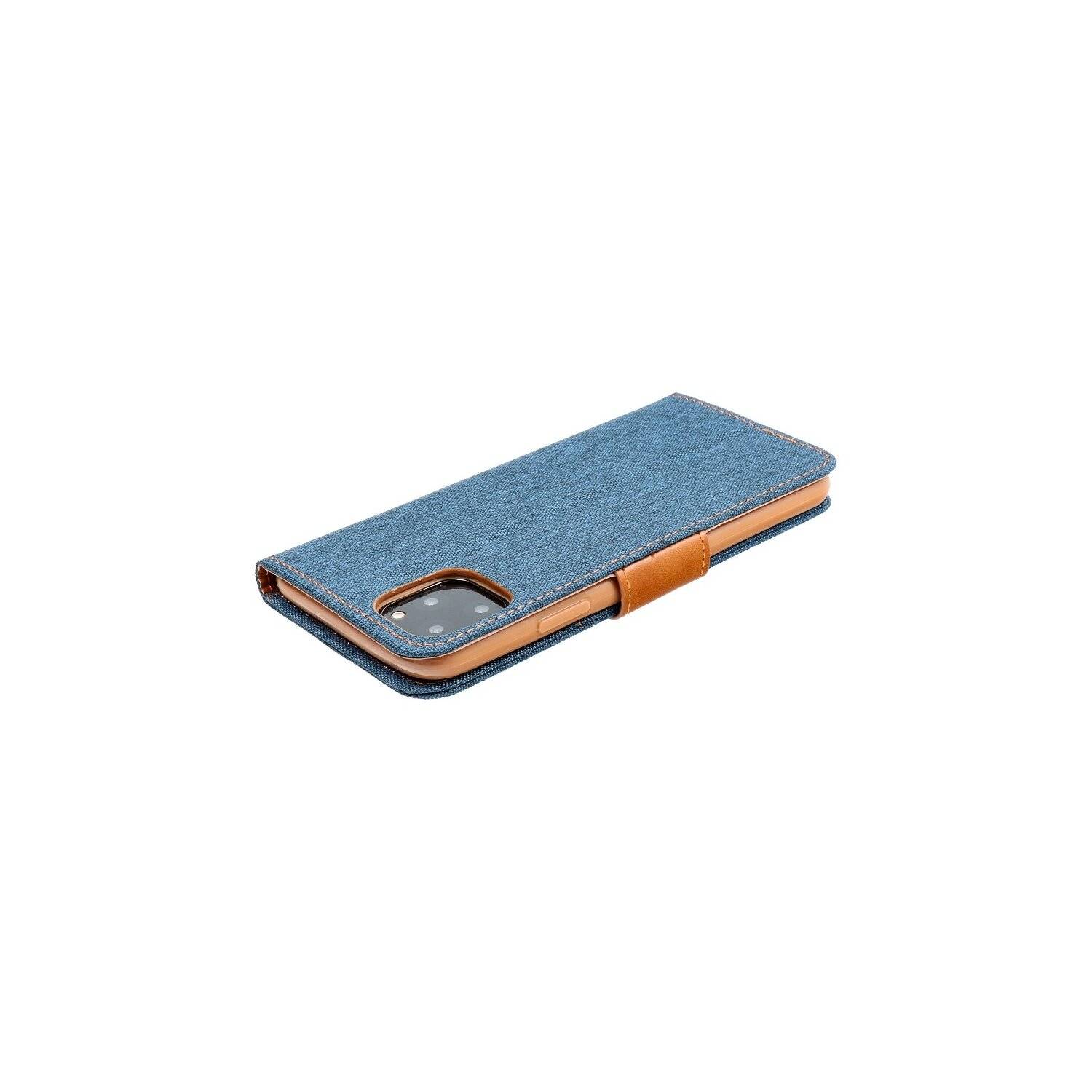 Elegante Buch-Tasche Hülle Fancy "Canvas"Book-Style Kartenfächer Wallet Schale kompatibel mit iPhone 14 Plus Dunkelblau