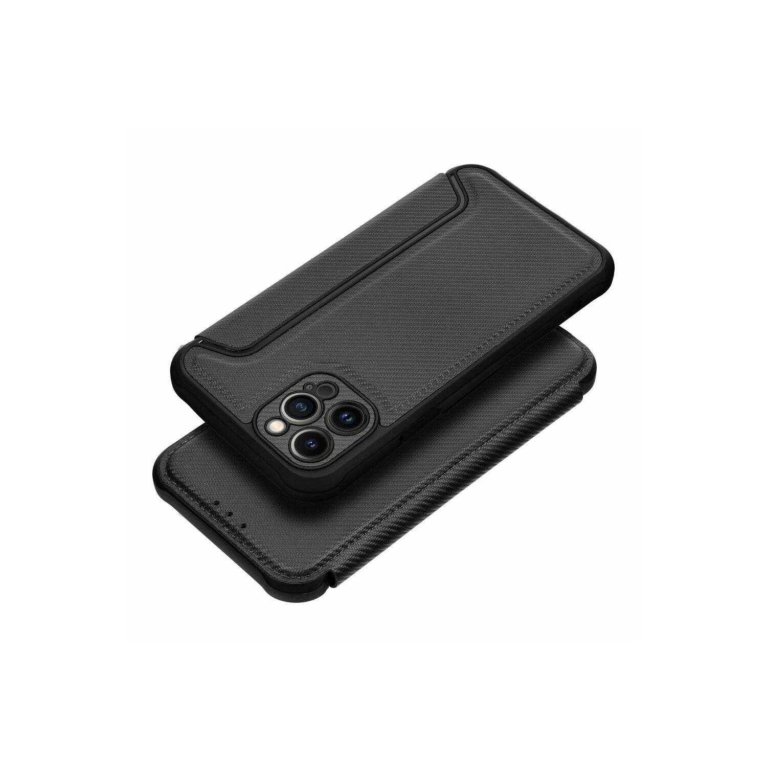 Handy Tasche "Razor" Buchtasche Hülle Magnet Carbon-Cover Kameraschutz kompatibel mit iPhone 14 Plus Schwarz