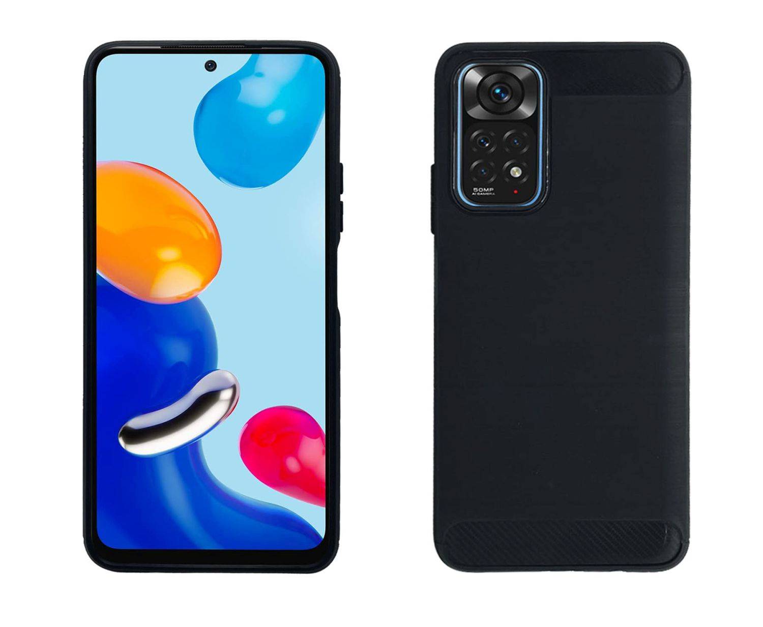 Silikon Hülle Carbon kompatibel mit XIAOMI REDMI NOTE 11s Case TPU Soft Handyhülle Cover Schutzhülle Schwarz