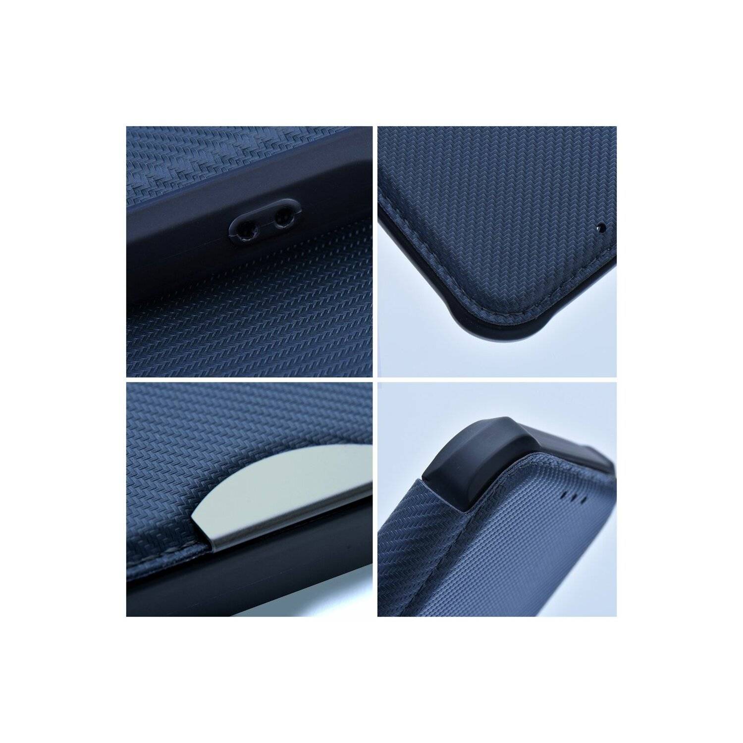 Handy Tasche "Razor" Buchtasche Hülle Magnet Carbon-Cover Kameraschutz kompatibel mit iPhone 14 Plus Blau