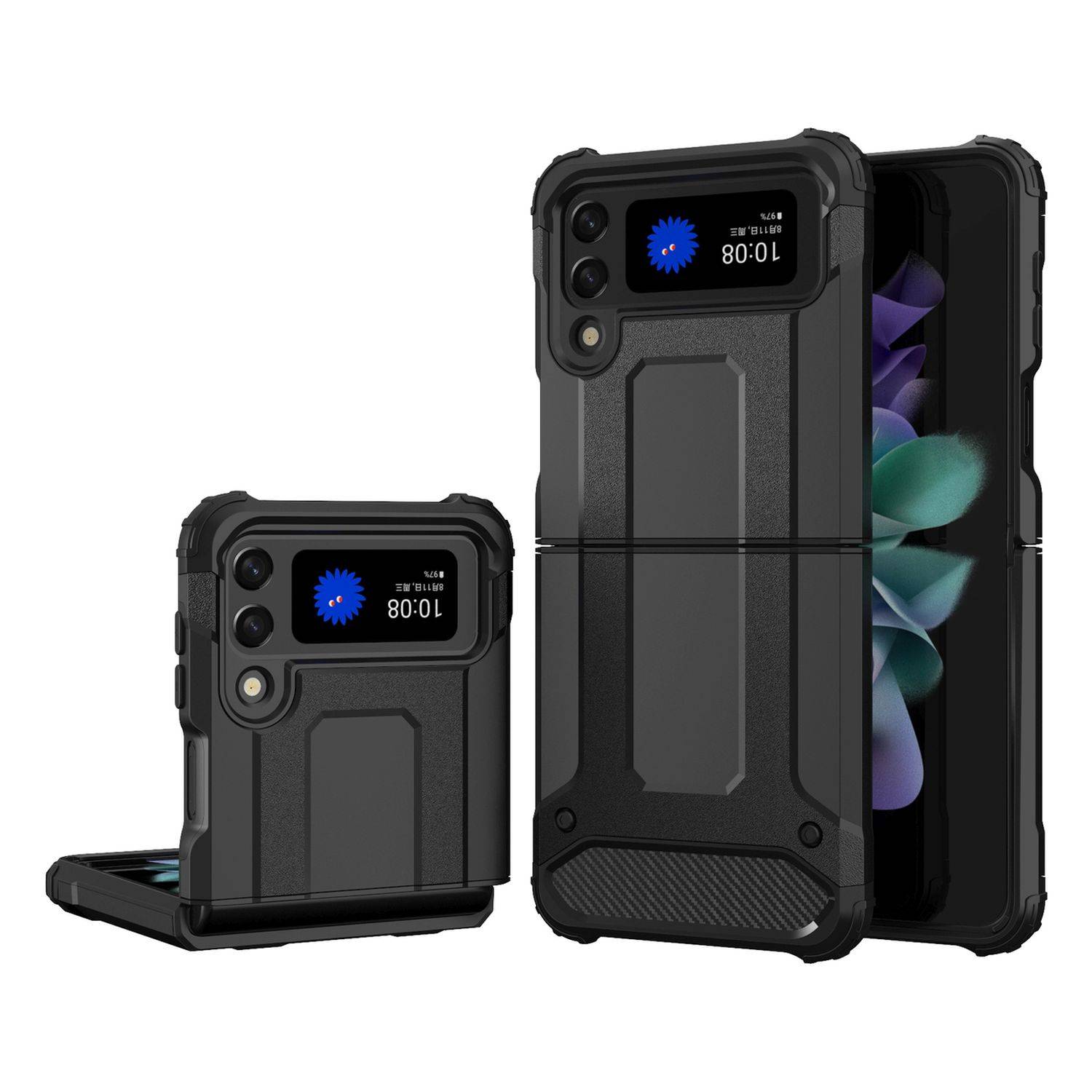 Hybrid Armor Case Tough Rugged Cover kompatibel mit Samsung Galaxy Z Flip 3 schwarz