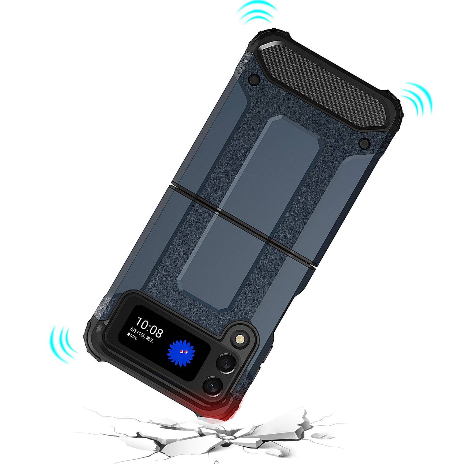 Hybrid Armor Case Tough Rugged Cover kompatibel mit Samsung Galaxy Z Flip 3 schwarz