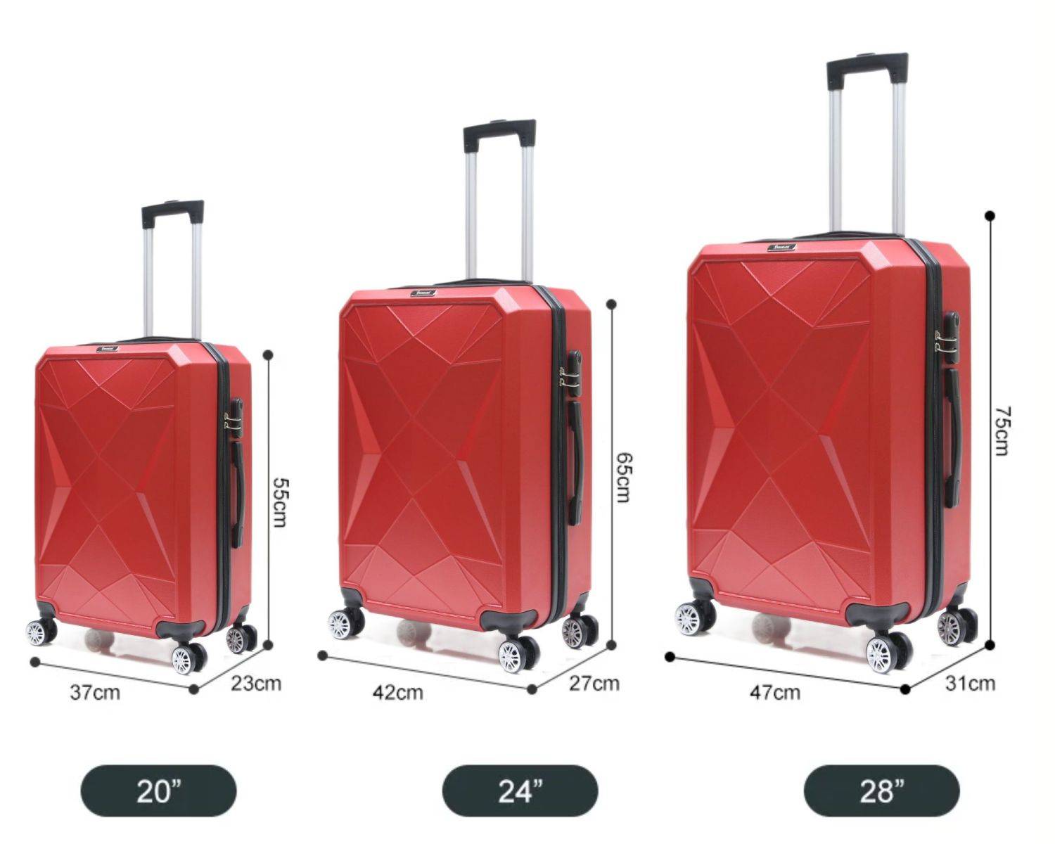 Reisekoffer Koffer 3 tlg Hartschale Trolley Set Kofferset Handgepäck Gepäck Reisetasche Rot