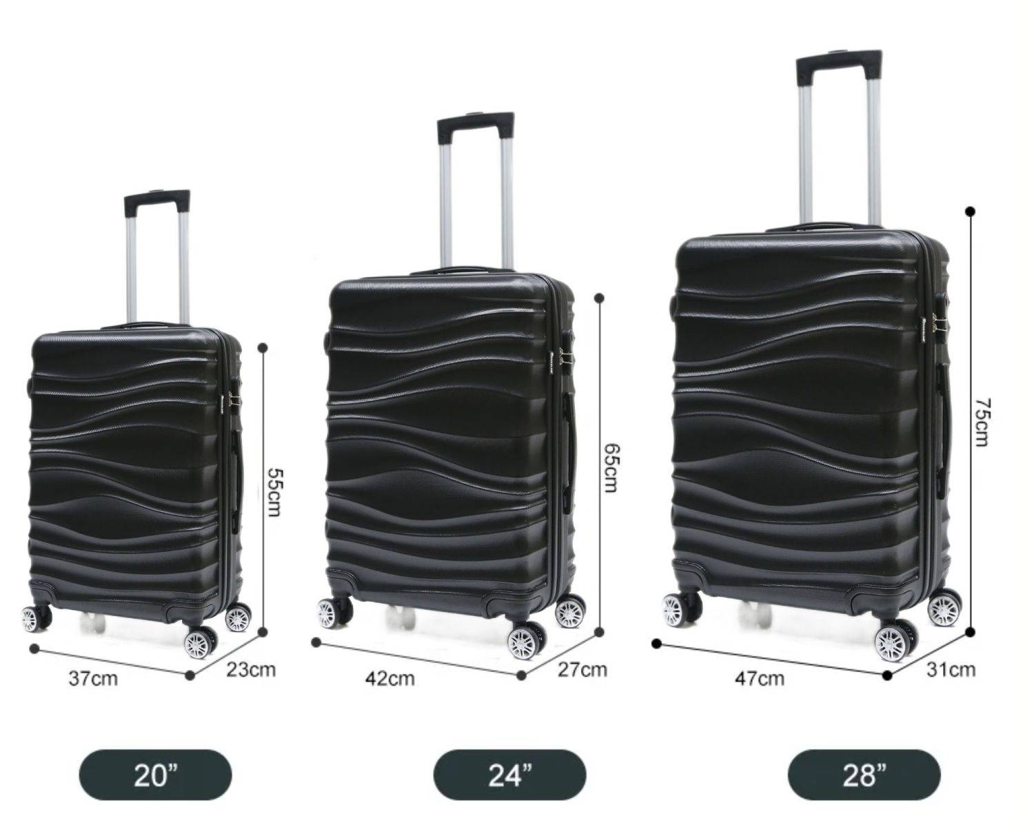 Reisekoffer Koffer 3 tlg Hartschale Trolley Set Kofferset Handgepäck Gepäck Reisetasche ABS-04 Schwarz