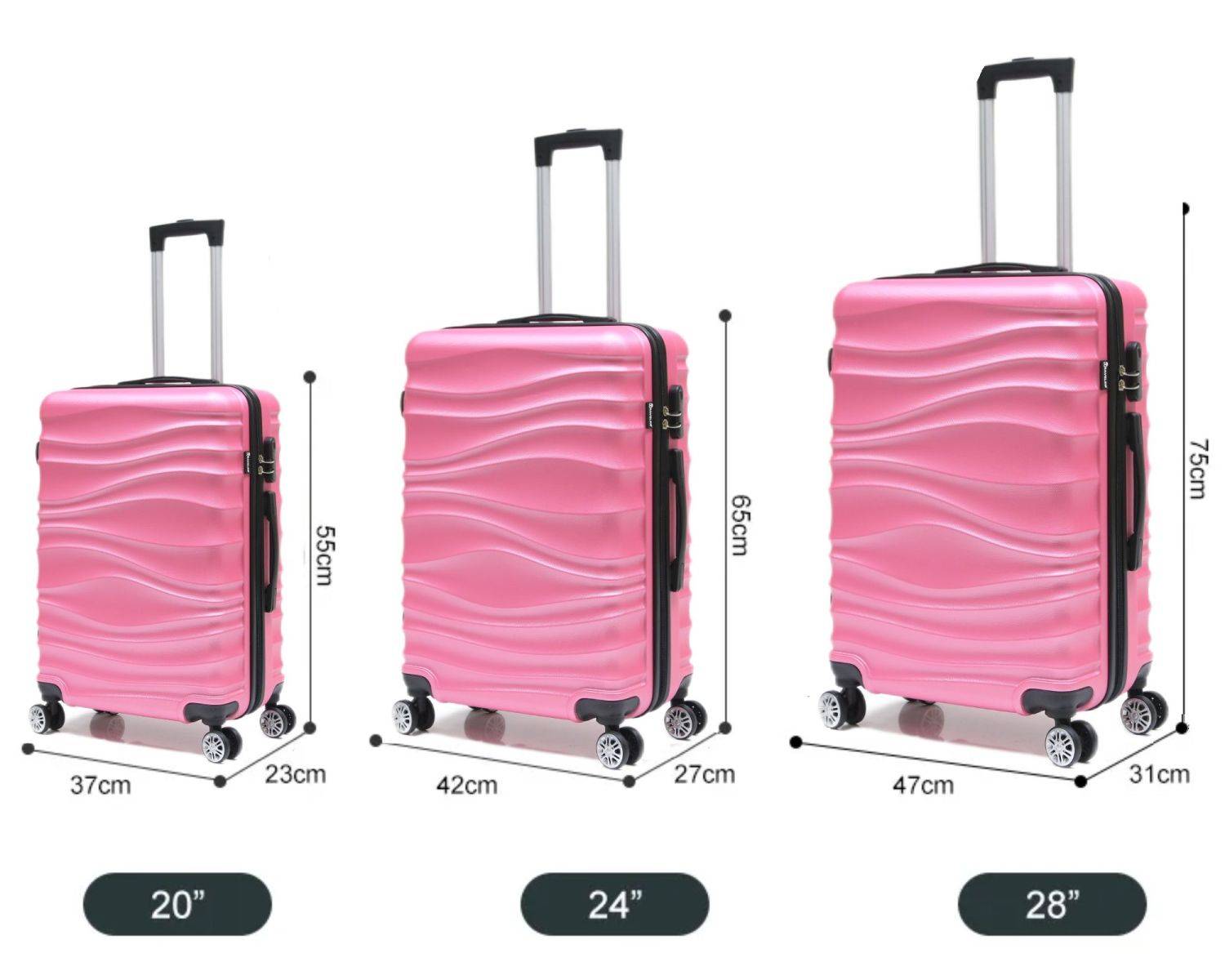 Reisekoffer Koffer 3 tlg Hartschale Trolley Set Kofferset Handgepäck Gepäck Reisetasche ABS-04 Pink