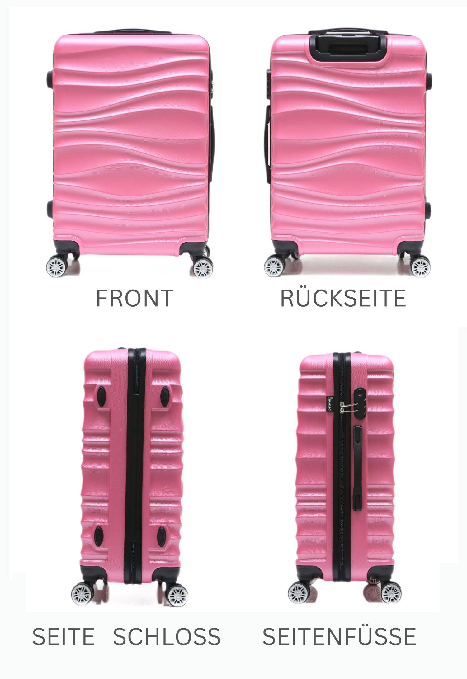 Reisekoffer Koffer 3 tlg Hartschale Trolley Set Kofferset Handgepäck Gepäck Reisetasche ABS-04 Pink
