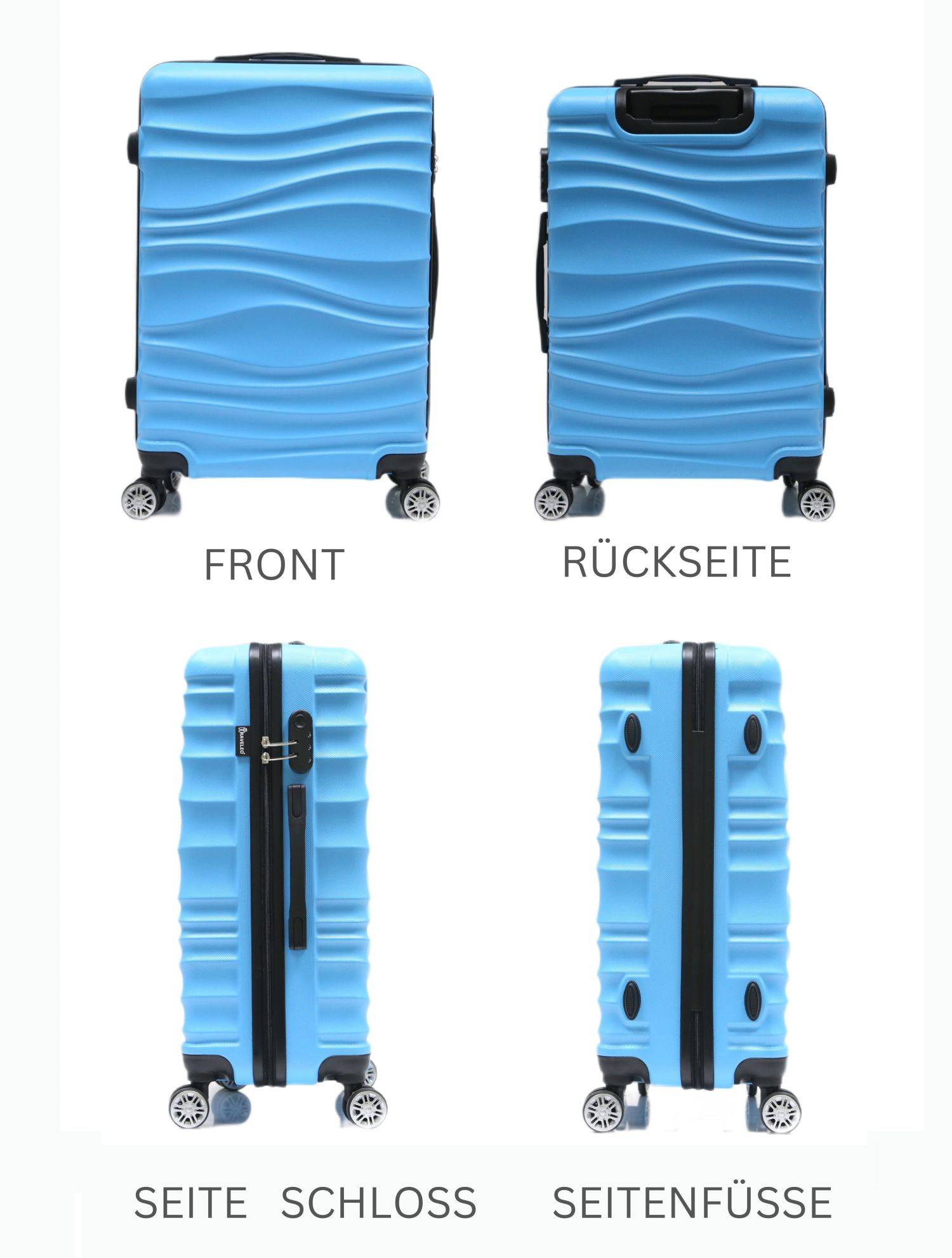 Reisekoffer Koffer 3 tlg Hartschale Trolley Set Kofferset Handgepäck Gepäck Reisetasche ABS-04 Blau