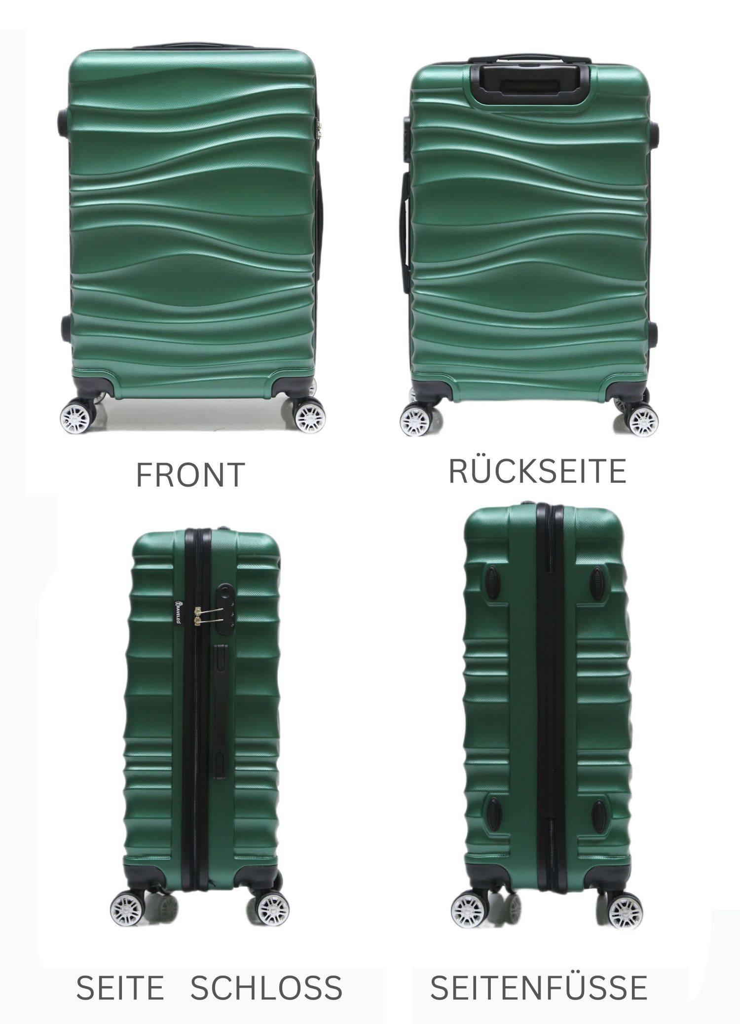 Reisekoffer Koffer 3 tlg Hartschale Trolley Set Kofferset Handgepäck Gepäck Reisetasche ABS-04 Grün
