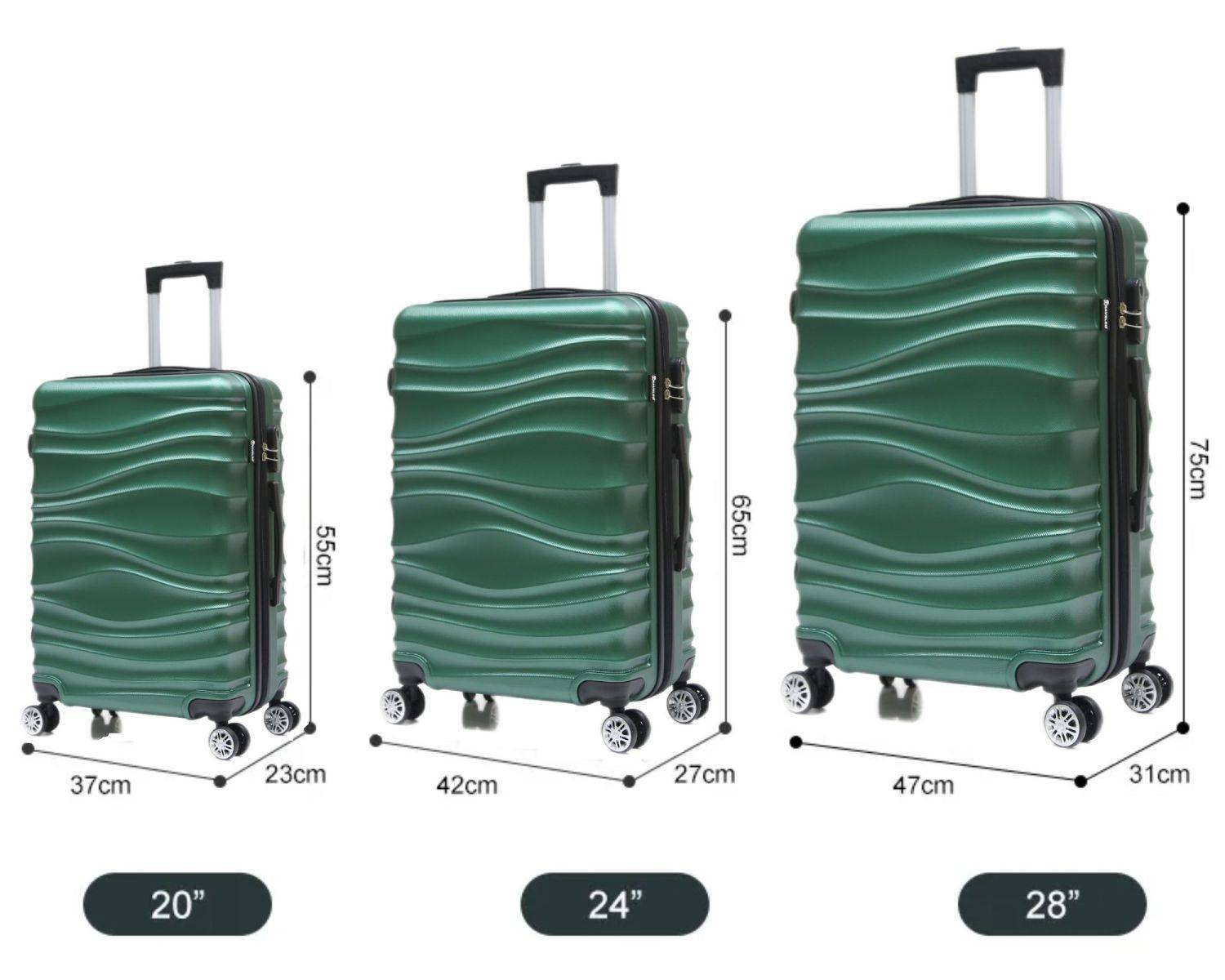 Reisekoffer Koffer 3 tlg Hartschale Trolley Set Kofferset Handgepäck Gepäck Reisetasche ABS-04 Grün