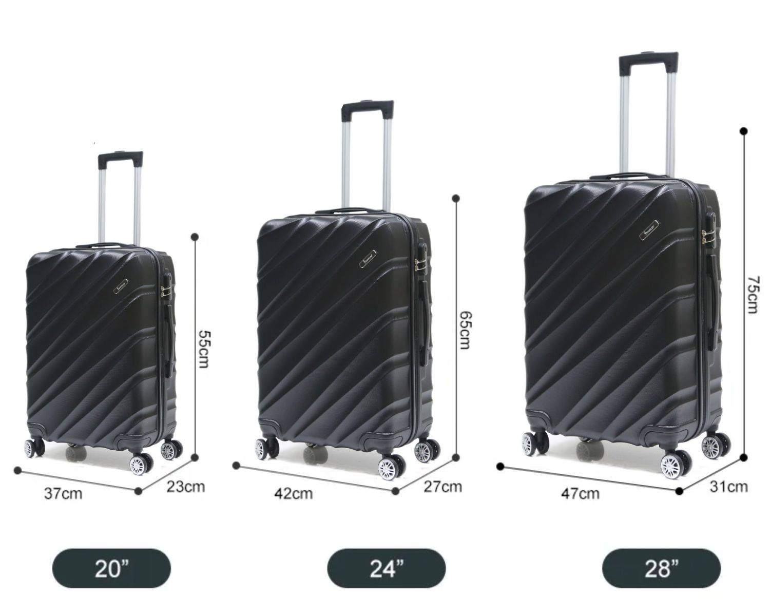 Reisekoffer Koffer 3 tlg Hartschale Trolley Set Kofferset Handgepäck Gepäck Reisetasche ABS-05 Schwarz