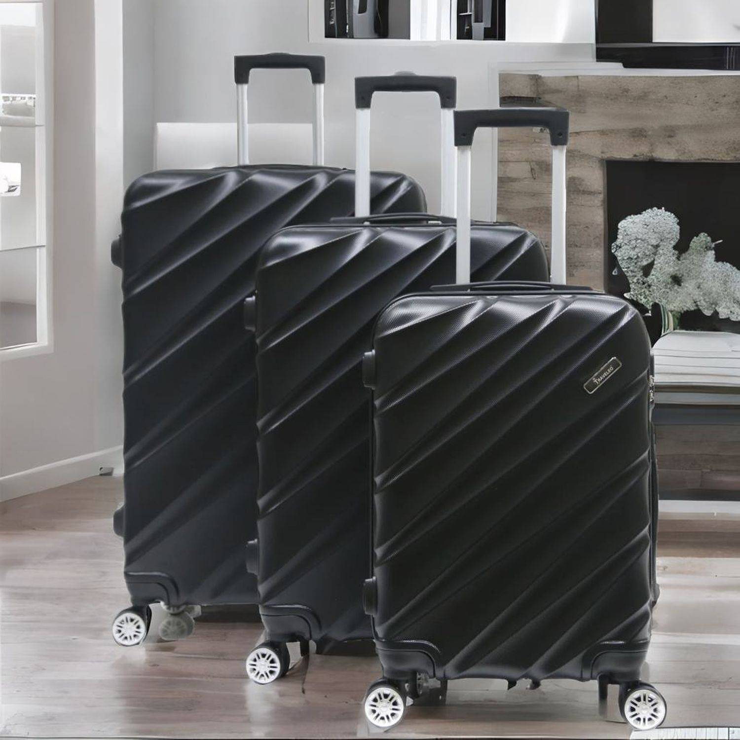Reisekoffer Koffer 3 tlg Hartschale Trolley Set Kofferset Handgepäck Gepäck Reisetasche ABS-05 Schwarz